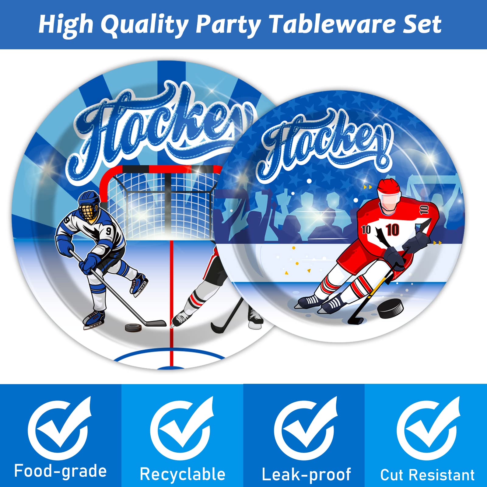 96Pcs Hockey Party Supplies Ice Hockey Birthday Party Plates Napkins Set Disposable Tableware Kit Birthday Party Sport Events De