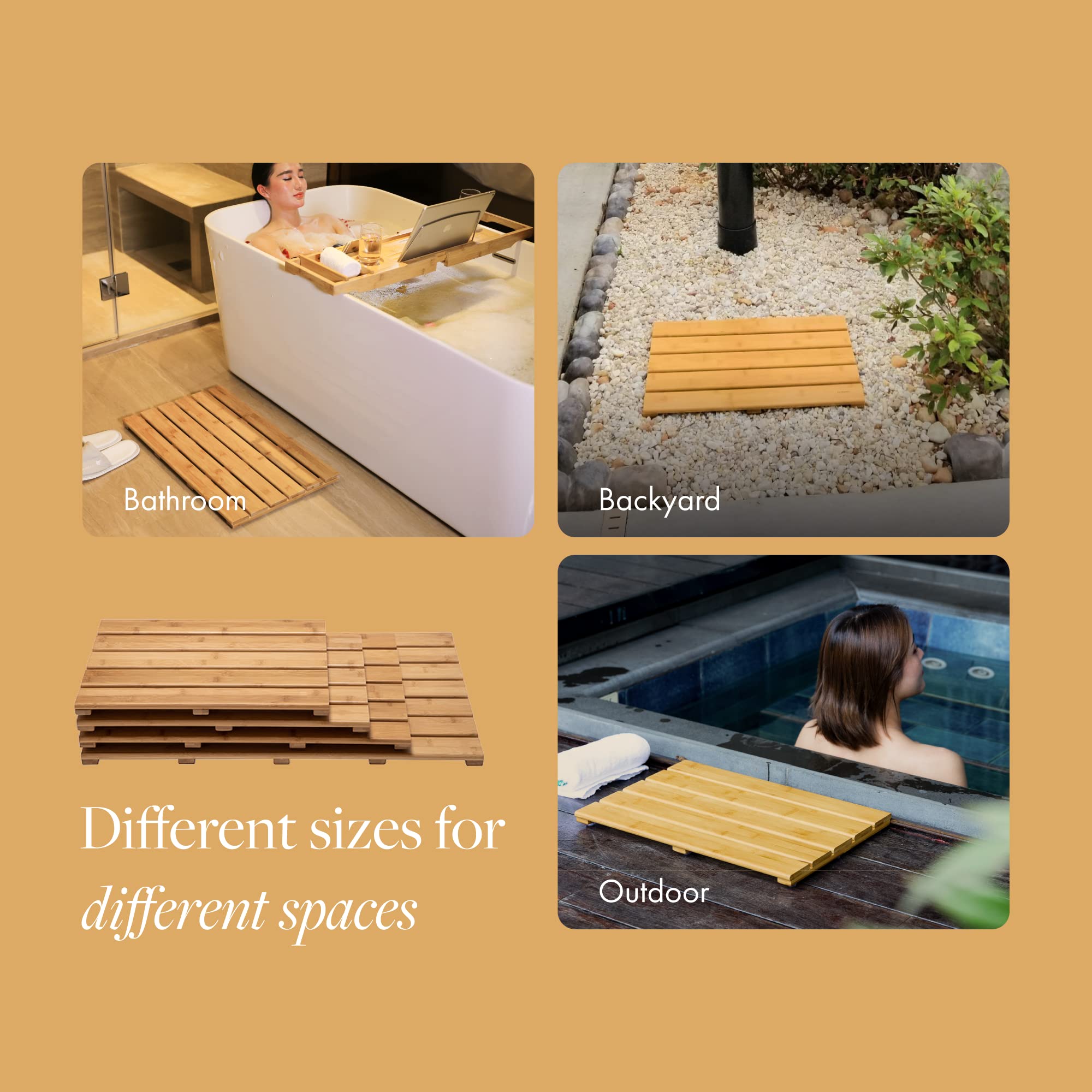 GOBAM Bamboo Bath Mat  Bamboo Mat for Indoor & Outdoor  Shower Mat Non-Slip Floor Mat for Shower  Bathtub  Spa  Sauna  Entryway  Pool  Easy to Clean(Natural  Small  19.7 x 13 x 1.3 inches)
