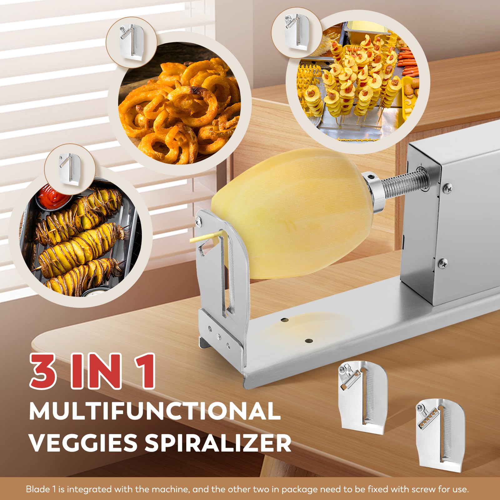 Moongiantgo Tornado Potato Spiral Cutter Manual 3 In 1 Stainless Steel Potato Twister Curly Fry Cutter Twisted Potato Slicer Veg