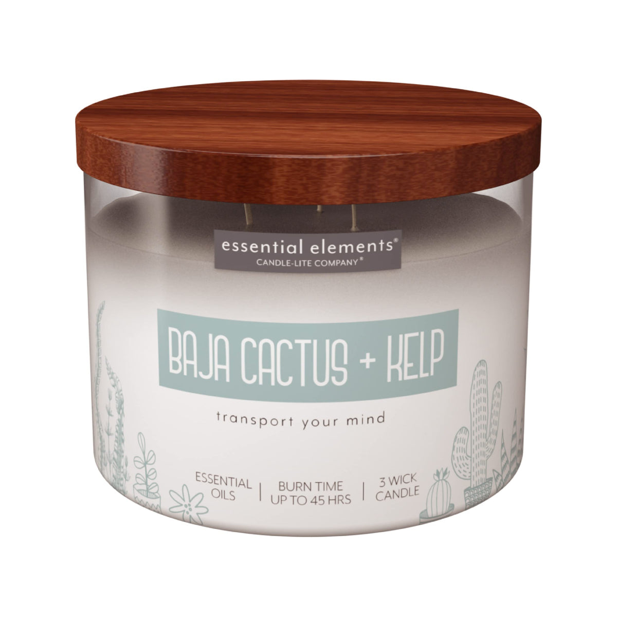 Essential Elements by Candle-lite Scented Candles, Baja Cactus & Kelp Fragrance, One 14.75 oz. Three-Wick Aromatherapy Candle wi