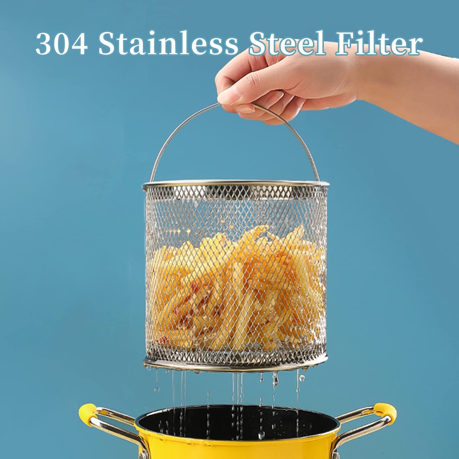 Paracity Small Deep Fryer Pot With Basket, Mini Deep Oil Fryer With Anti-Scalding Silicone Handle, 304 Stainless Steel Gadgets F