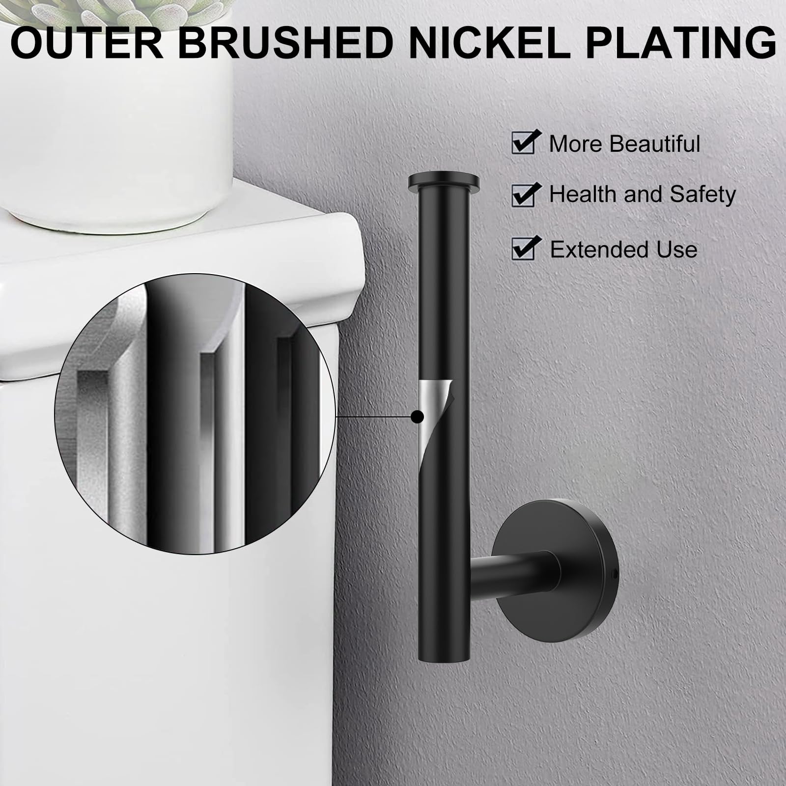 Setsail Toilet Paper Holder Wall Mount Screw-In 2 Packs Matte Black Bathroom Toilet Paper Roll Holders Stainless Steel Tissue Ho