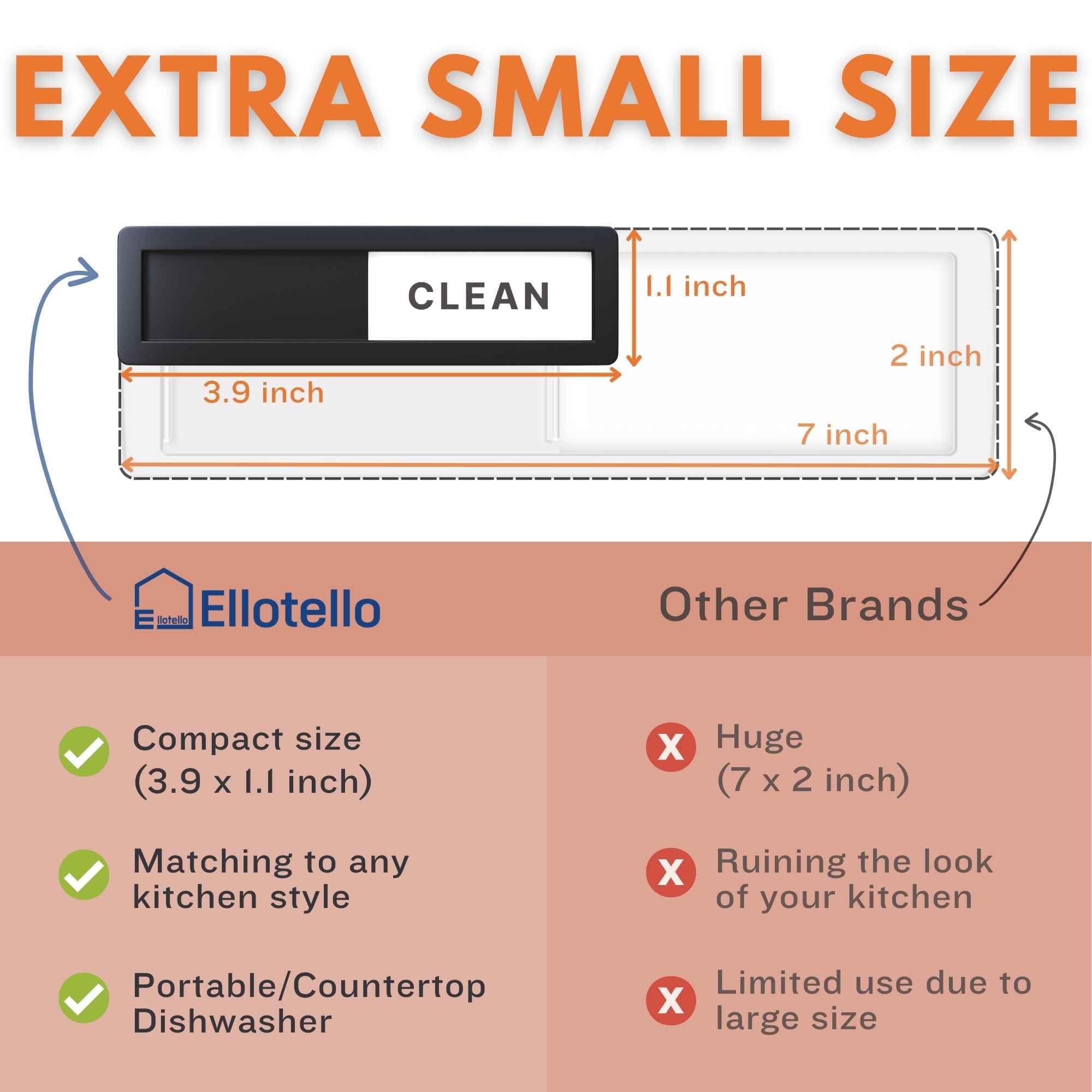Mini Dishwasher Clean Dirty Sign Magnet, Extra Small 3.9 x 1.1 Inch, Simple Minimal Design, Non-Scratch Strong Magnetic, Optiona