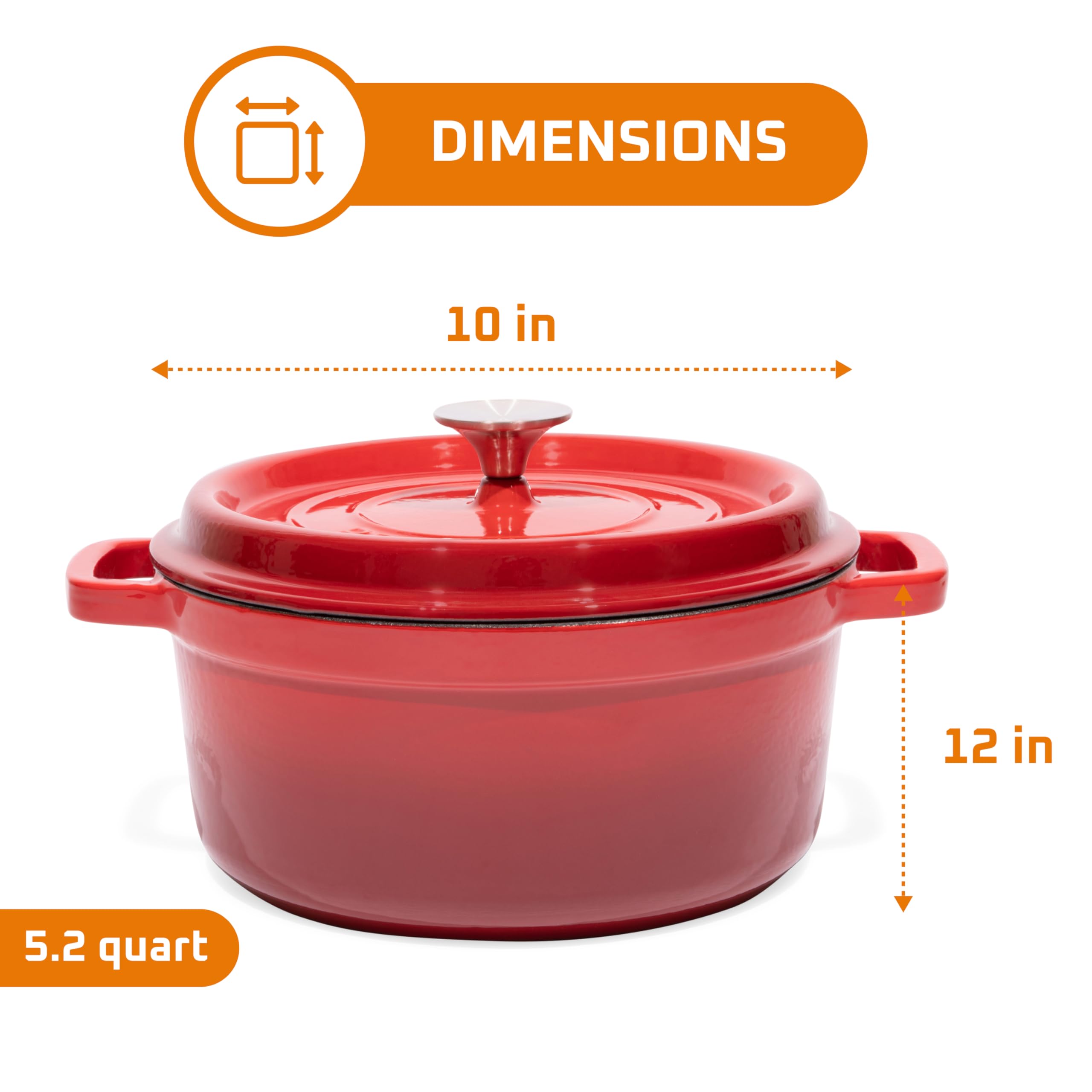 Bruntmor Pre-Seasoned Enameled Cast Iron Dutch Oven With Lid And Handle - 5.2 Quart Heavy Duty Casserole Dish For Cooking, Bakin