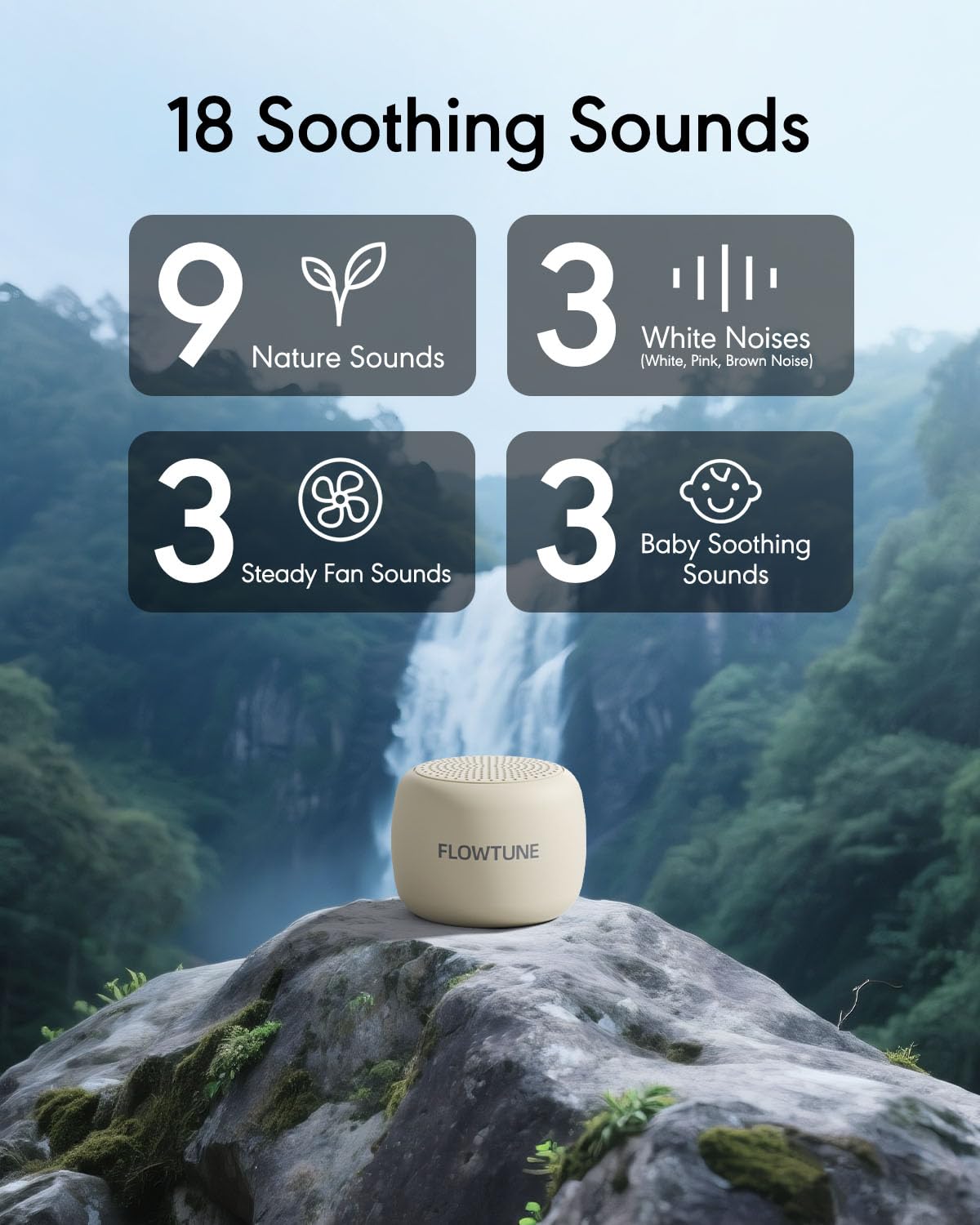 FLOWTUNE Sound Machine Flowtune White Noise Machine for Baby Adults, Mini Portable Sound Machine for Travel, 6H Timer, 18 Soothi