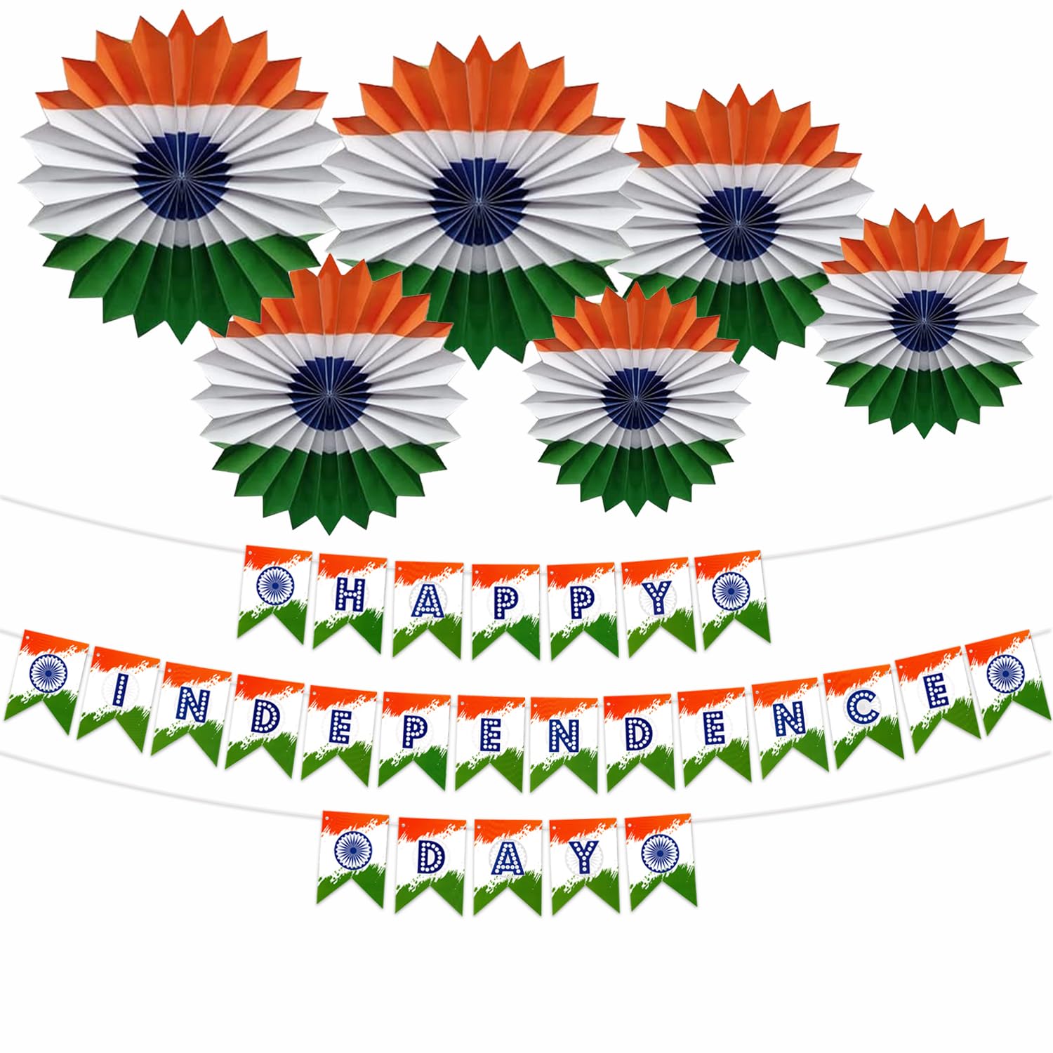 Rozi Decoration Happy Independence Day Banner Decoration with Tri Colour Paper Fan for 15 August Decorations, Happy Independence