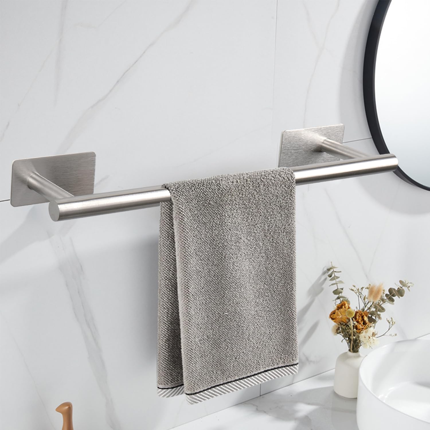 Vanloory Self Adhesive Bath Towel Bar, Stainless Steel Towel Racks For Bathroom No Drilling Heavy Duty Towel Holder Stick On Wal