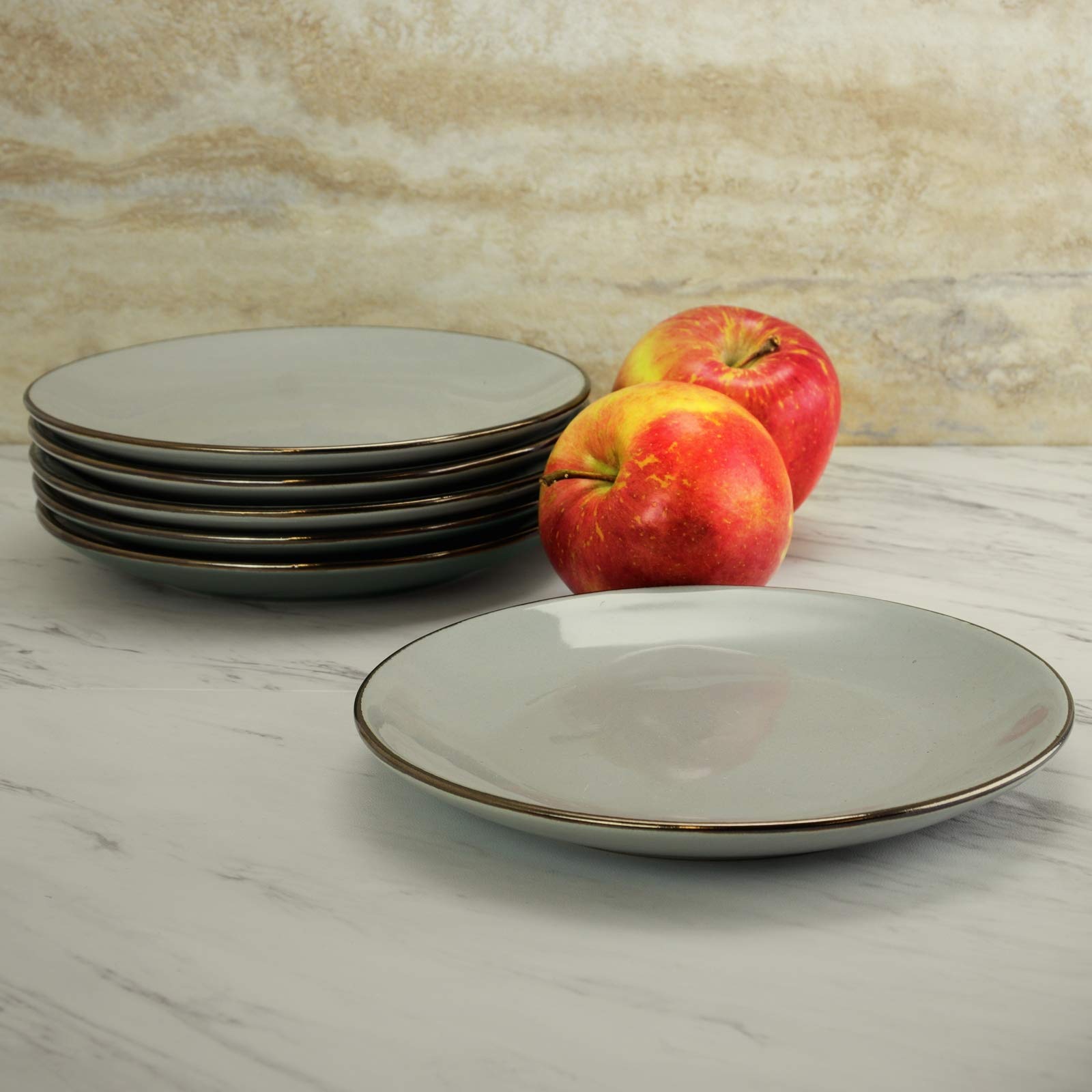 Elama Modern Round Dinnerware Salad Plate Dish Set, 6 Piece, Solid Light Gray