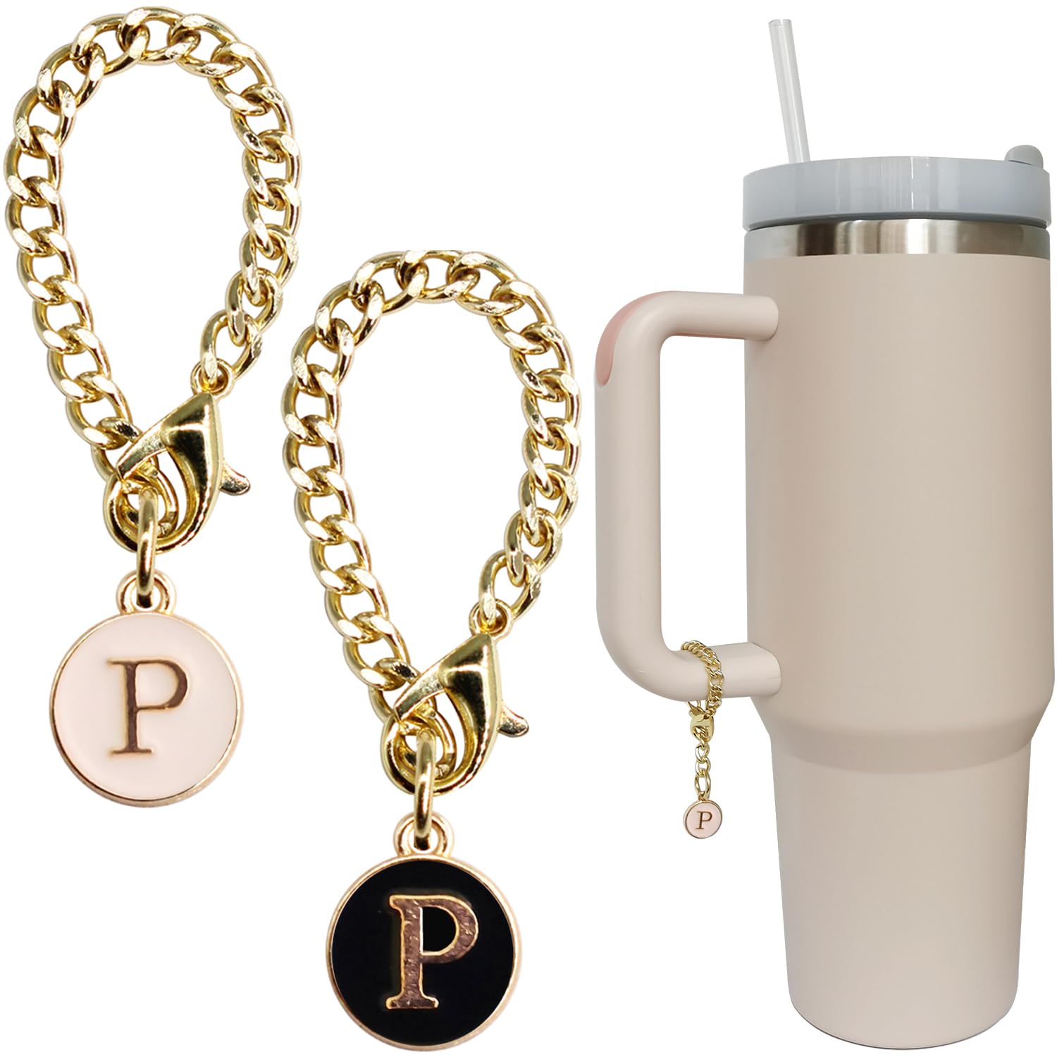 Wabogove Letter Charm Accessories for Stanley Cup 2PCS Initial Name ID Personalized Handle Charm for Stanley Tumbler (P)