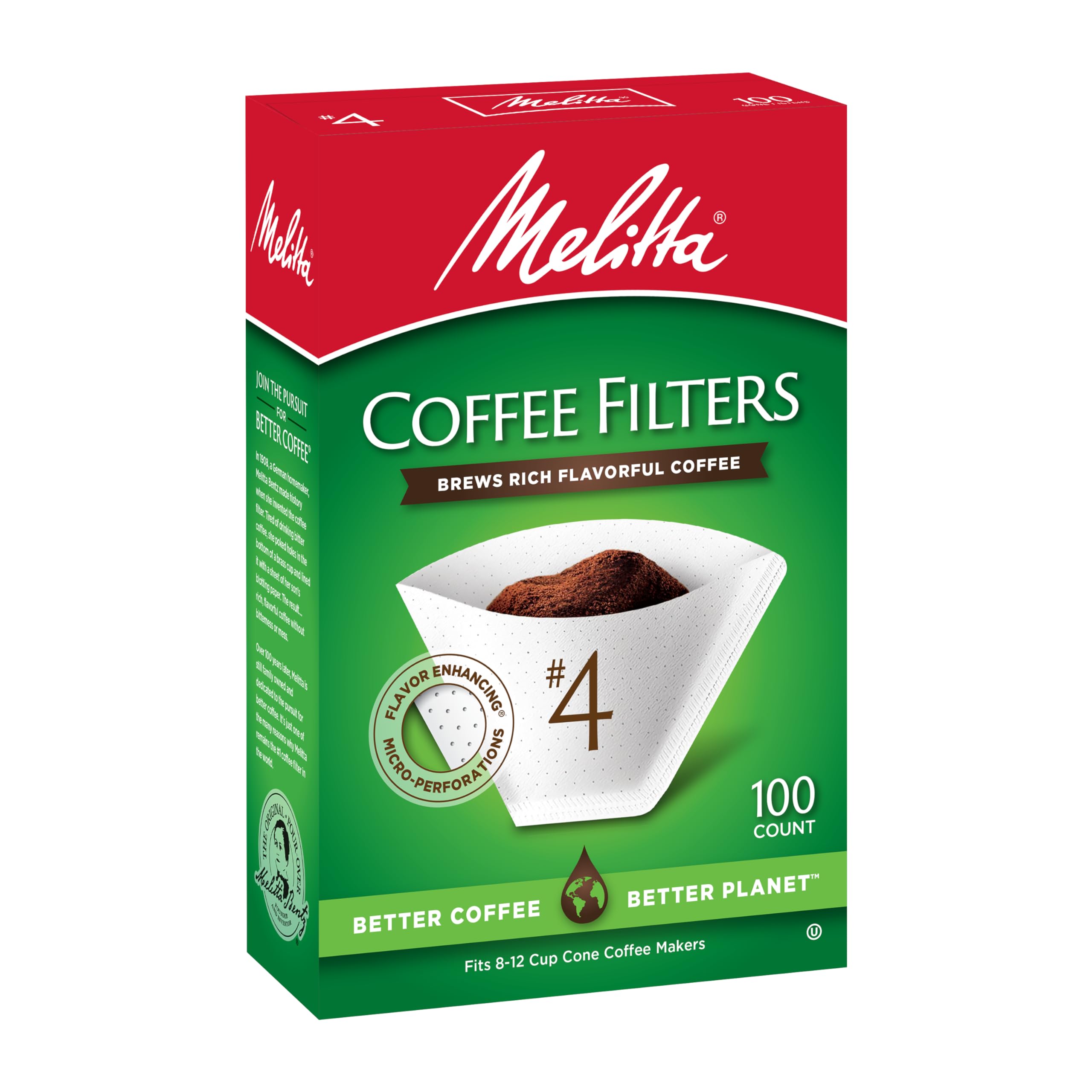 Melitta #4 Cone Coffee Filters, White, 100 Count (Pack Of 6) 600 Total Filters Count - Packaging May Vary