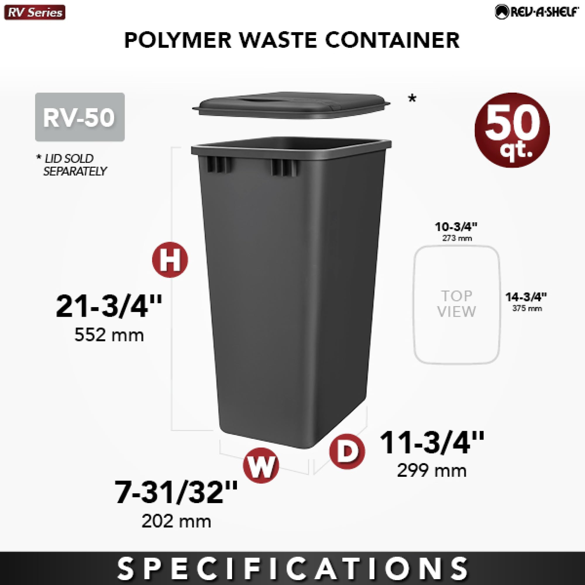 Rev-A-Shelf 50 Quart Waste Bin  Silver