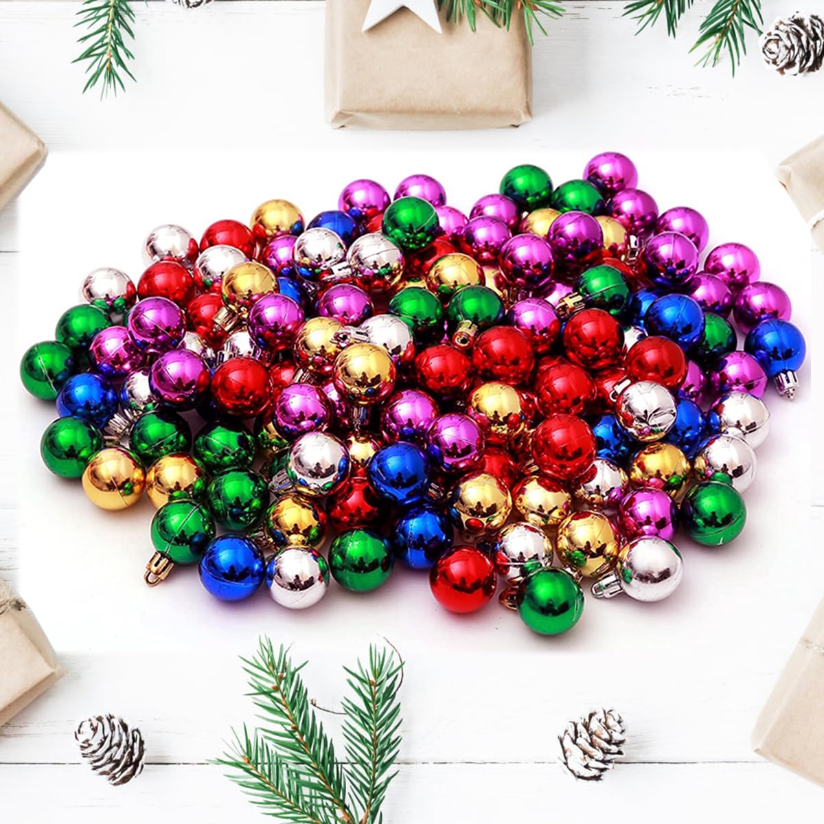 TKYGU 144 PCS/1.18 inch Christmas Tree Ornaments, Christmas Ball Decoration Set Color Mixing(Red Green Gold Blue Rose red Silver