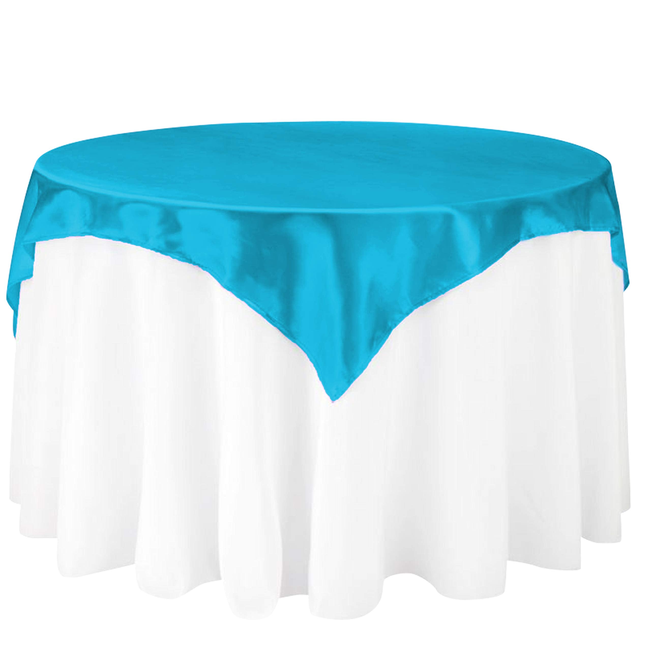 Linentablecloth 60-Inch Square Satin Overlay Turquoise