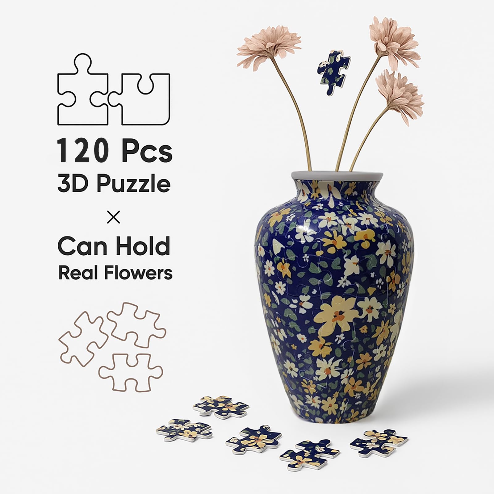 3D Puzzle Vase Unique Flower Vase for Adults Made by 120 Curved Plastic Puzzle Pieces, Vases for Flower Home Creative Gift for P