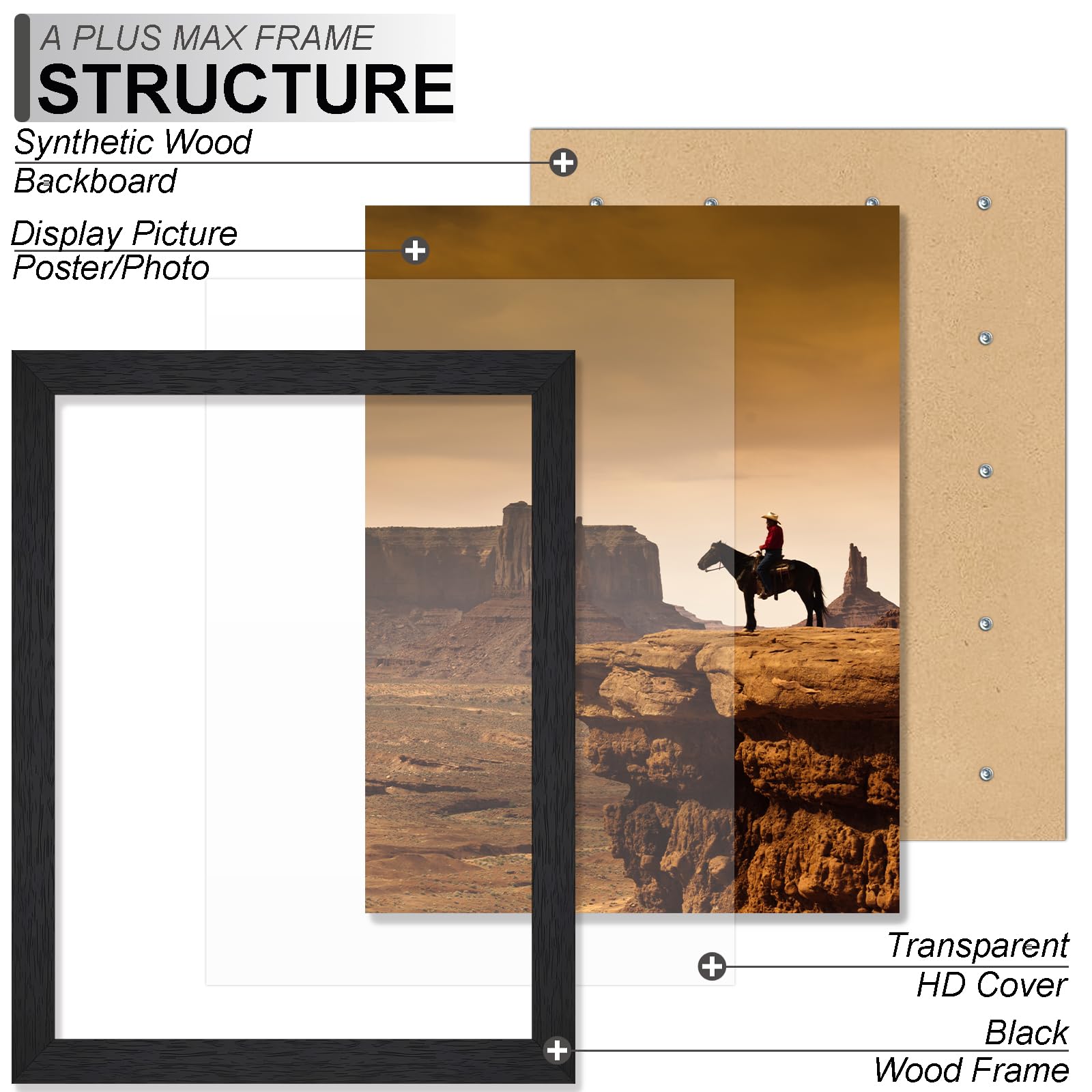 A PLUS MAX 19x27 Frame Set of 2, Black Engineered Wood Picture Frame for 19 x 27 Inch Poster Puzzle Photo, Light Weight 19 by 27