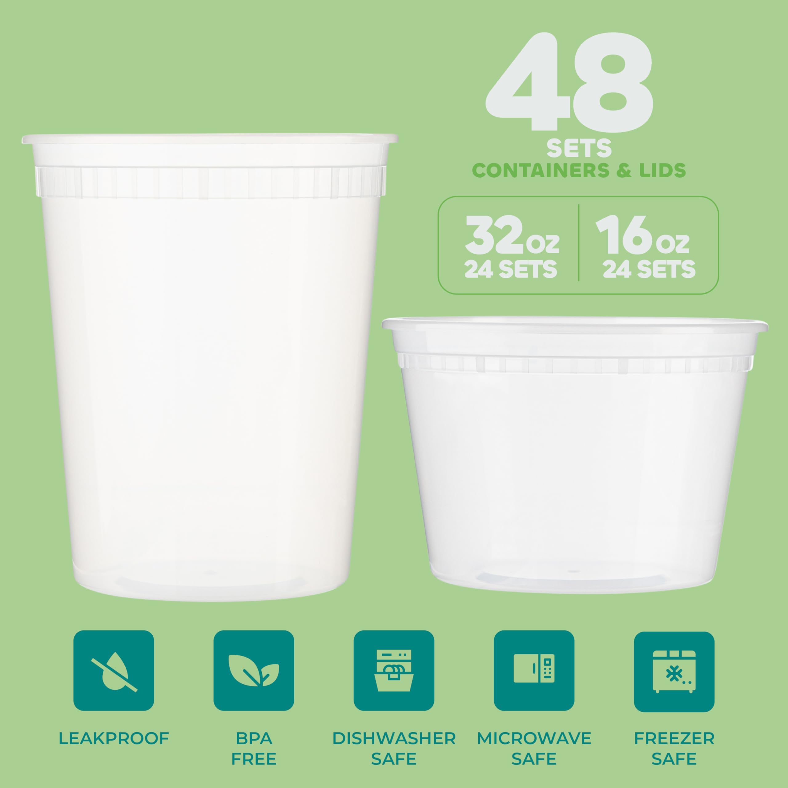 Joyserve Deli Food Containers With 54 Lids - (48 Sets) 24-32 Oz Quart Size & 24-16 Oz Pint Size For Airtight Takeout Meal Prep S