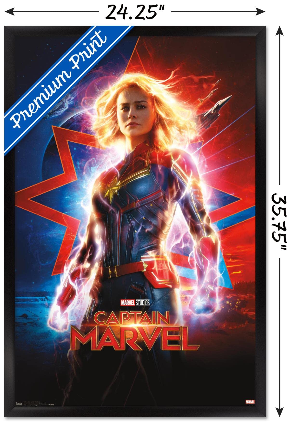 Trends International Marvel Cinematic Universe - Captain Marvel - One Sheet Wall Poster, 22.375'' X 34'', Black Framed Version