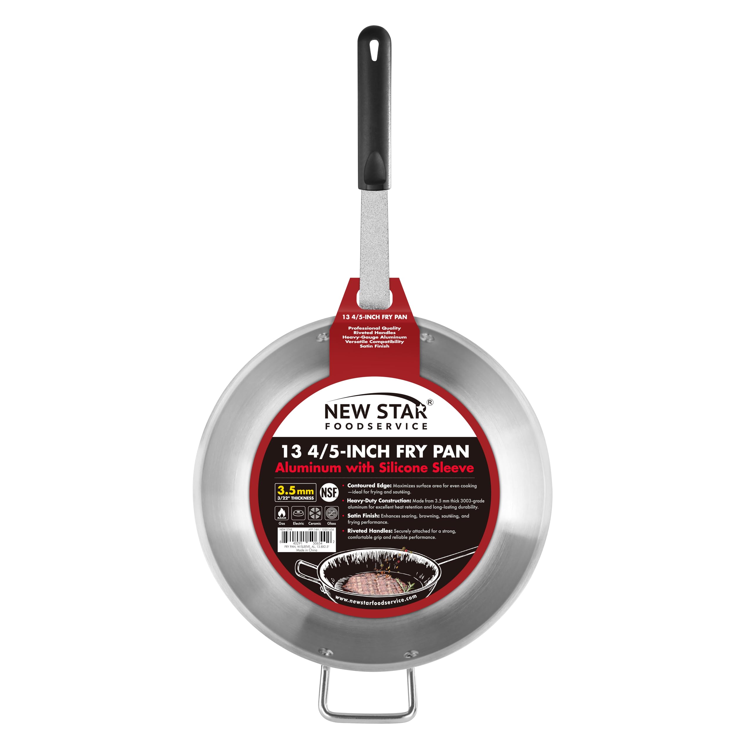 New Star Foodservice 13.8Inch Aluminum Fry Pan with HeatResistant Handle Sleeve, 2.5Inch Depth