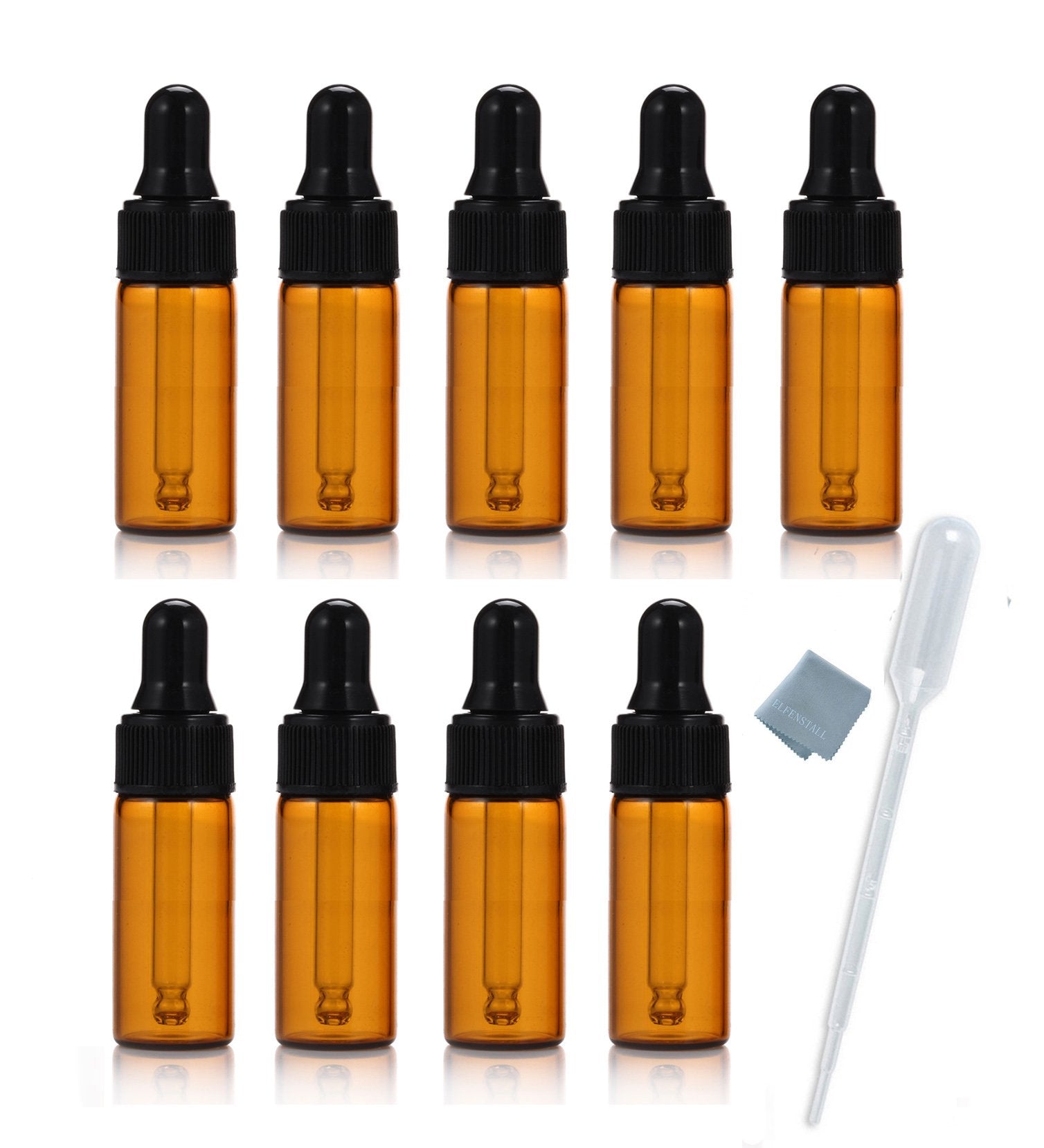 Simple-E 10Pcs 5Ml 1/6Oz Amber Mini Glass Bottle Amber Sample Vial Small Essential Oil Bottle With Glass Eye Dropper + 1Pc Glass