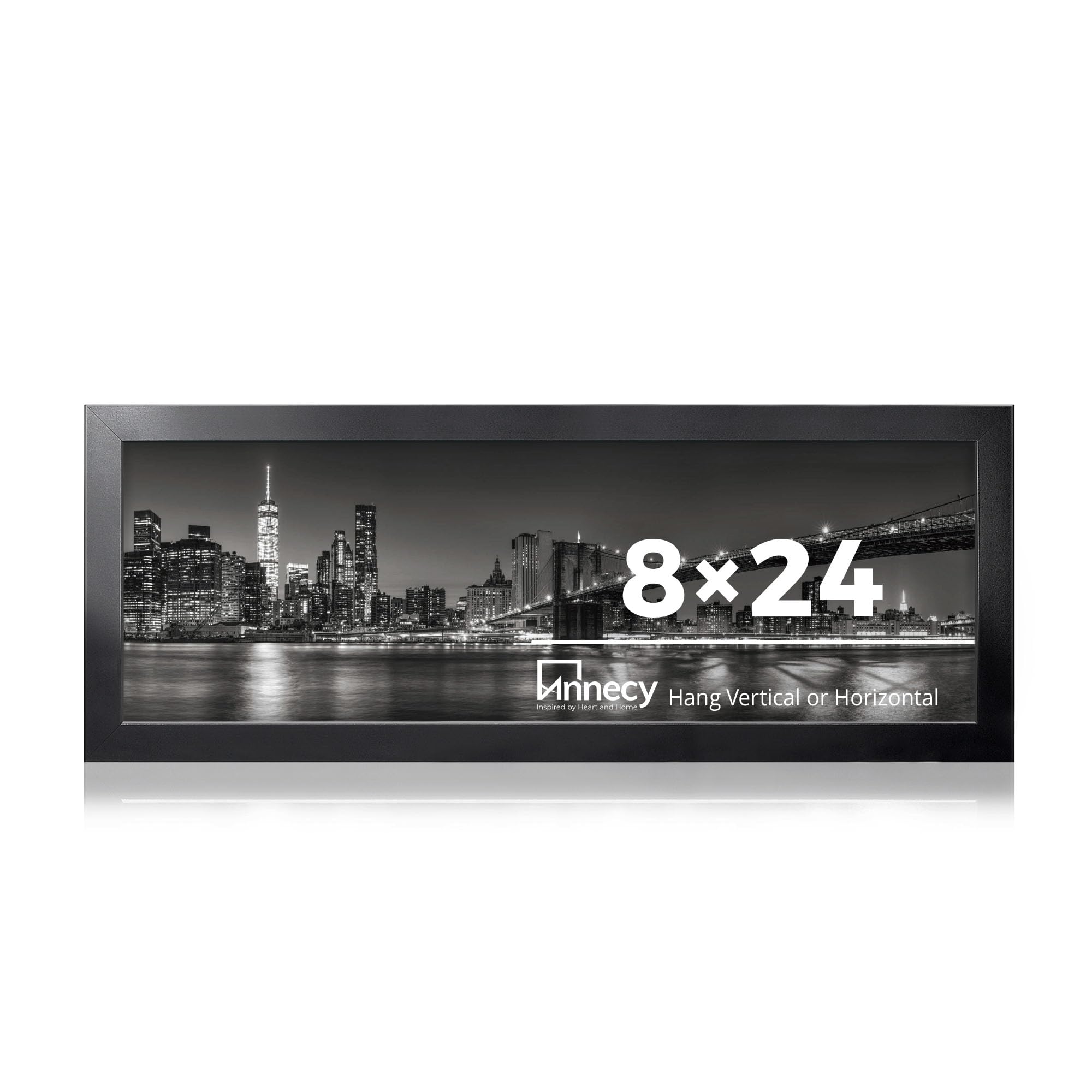 Annecy 8x24 Picture Frame Black(1 Pack), Panoramic Picture Frame for Wall Decoration, Classic Black Minimalist Style Suitable fo