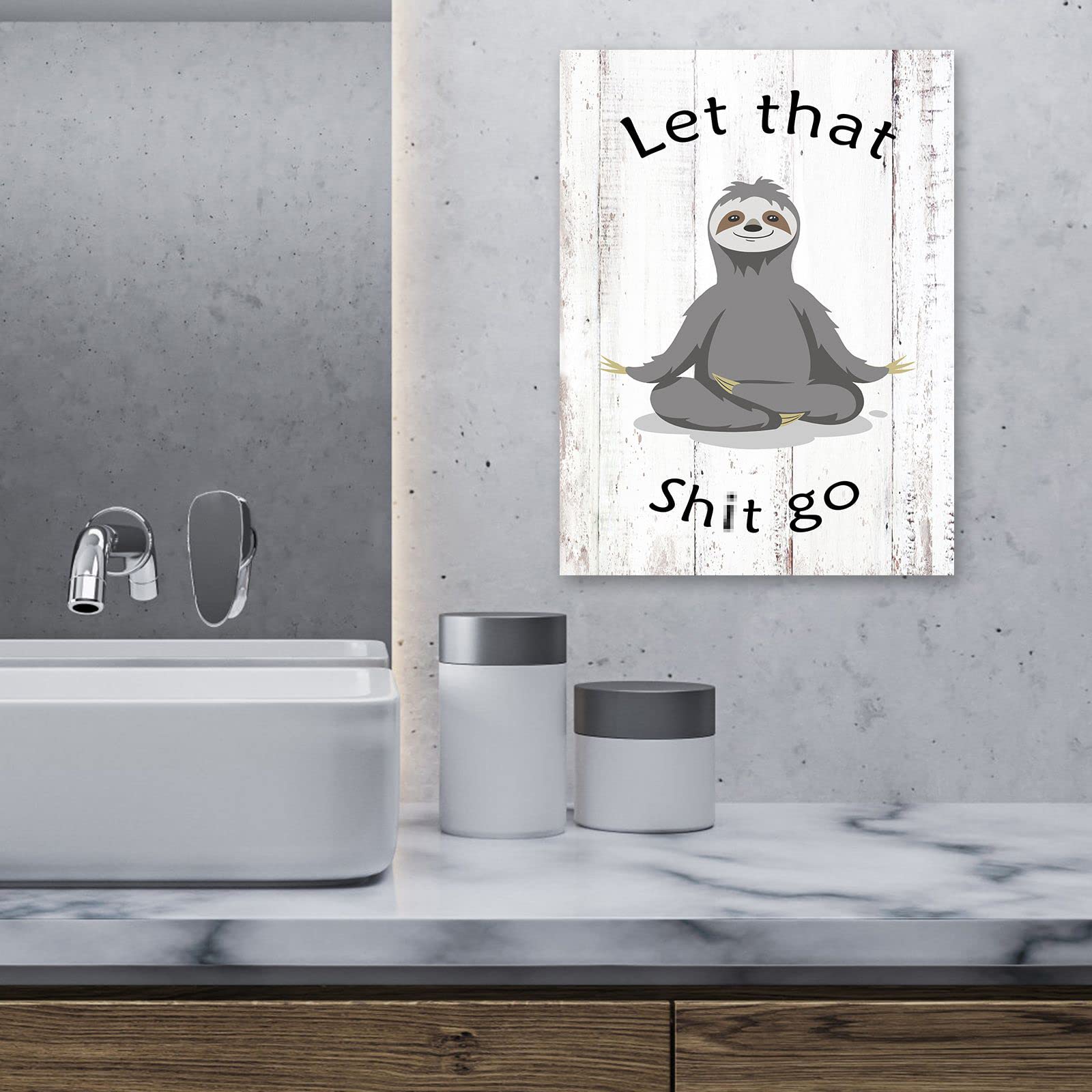 Funny Bathroom Wall Art Picture - Cute Yoga Sloth With Inspirational Quotes - Rustic Motivational Wall Decor Room Sign Canvas Po
