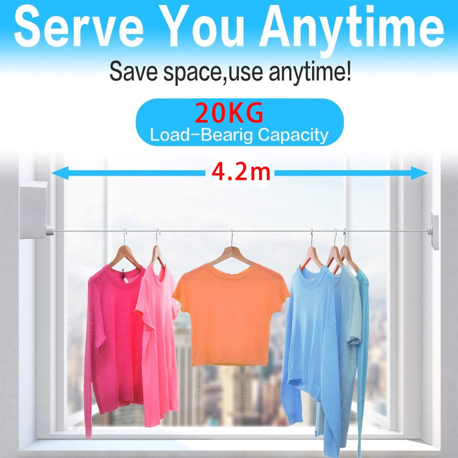 Retractable clothesline-clothes Line Retracting Indoor-clothes Drying Line-Double Retractable clothes Lines for Hanging clothes Outdoor with 138 Ft Steel Wire  clothing LineLaundry Line  White