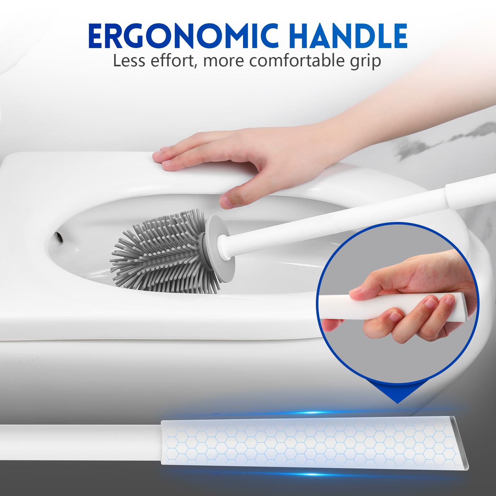 Y-In Hand 2 Pack Silicone Toilet Brush, Soft Toilet Bowl Cleaner Brush Set For Deep Cleaning. Bathroom Accessories With Long Han