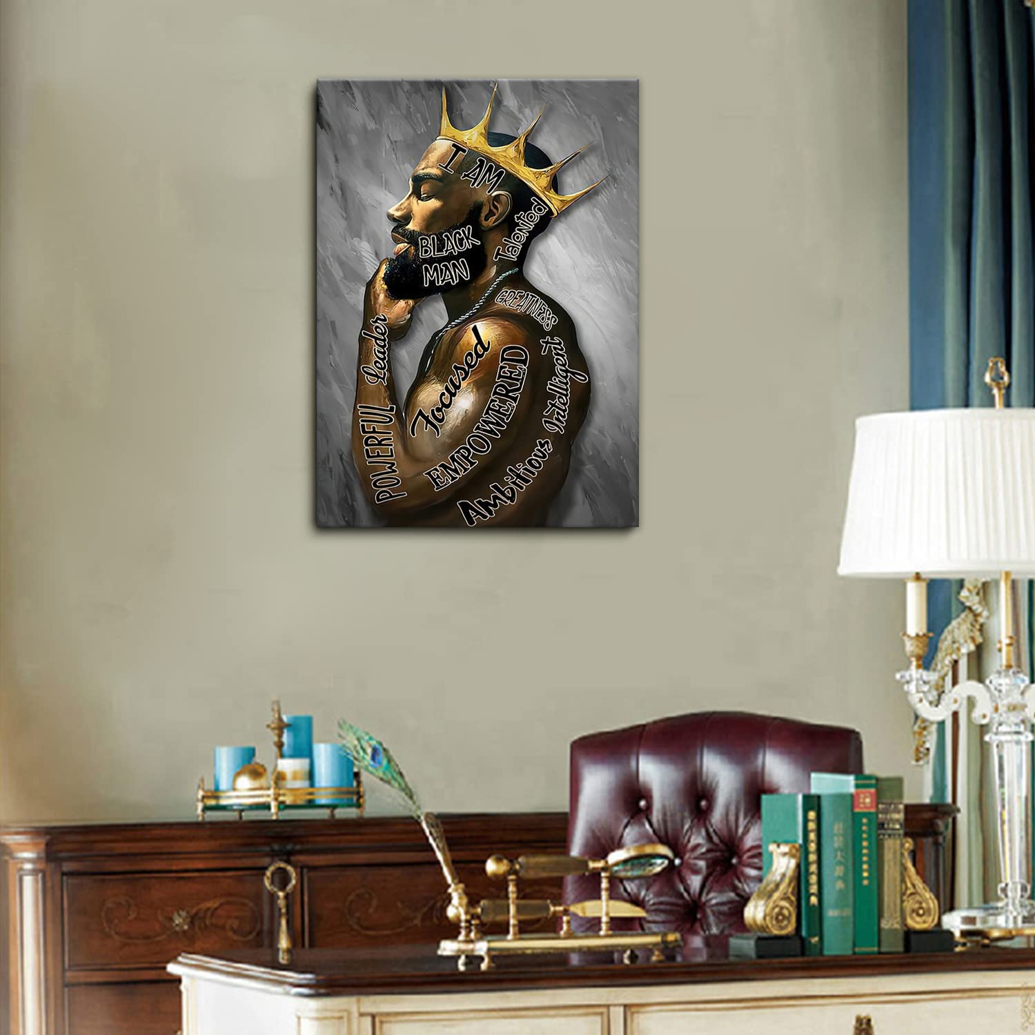 Framed Inspirational Black Man Wall Art African American Men Portrait Wall Art Motivational Quotes Afro King Poster Abstract Can