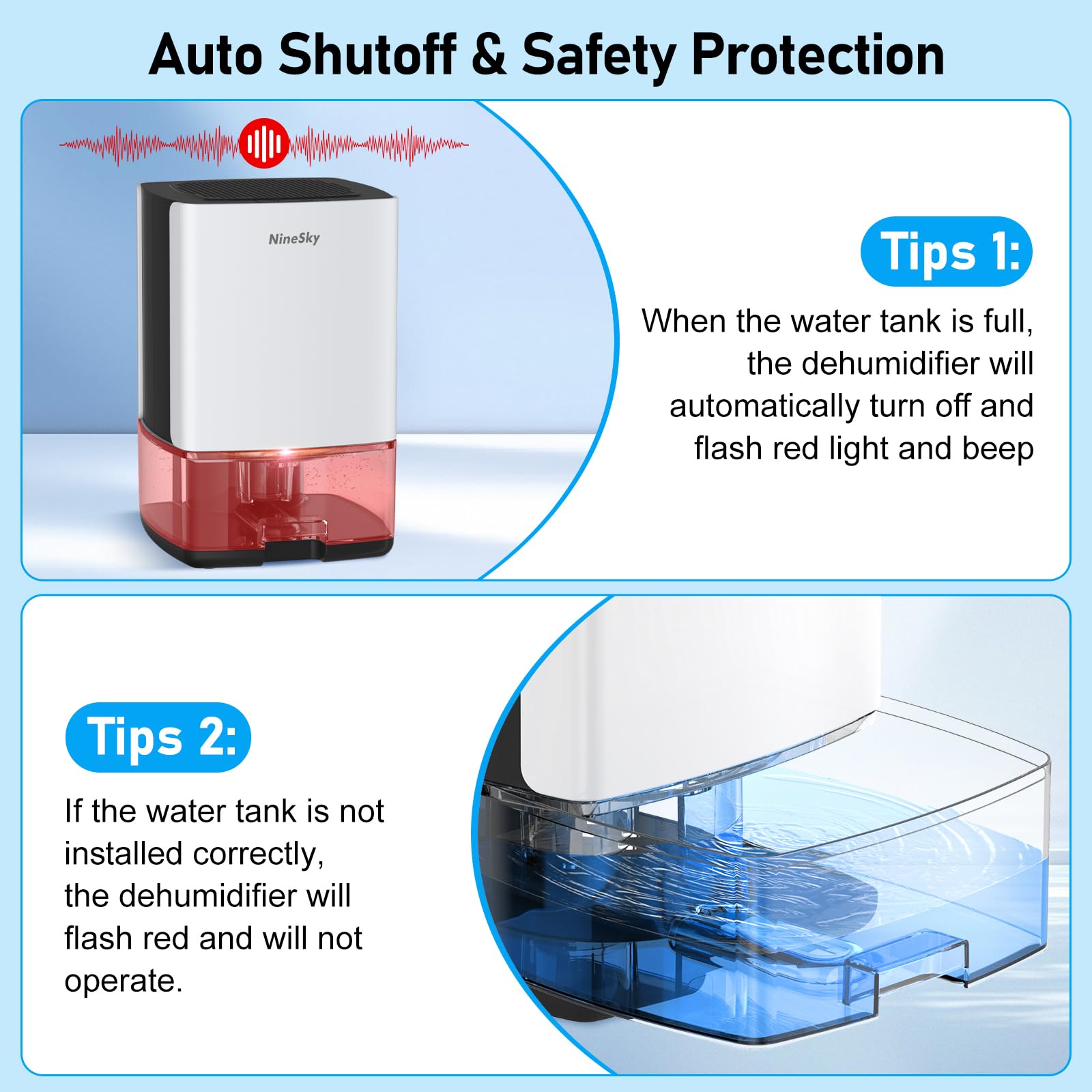 Ninesky Dehumidifier, (350 Sqft) 40 Oz Dehumidifiers For Bathroom, Bedroom, Dehumidifier With Auto Shut Off Function, Two Workin