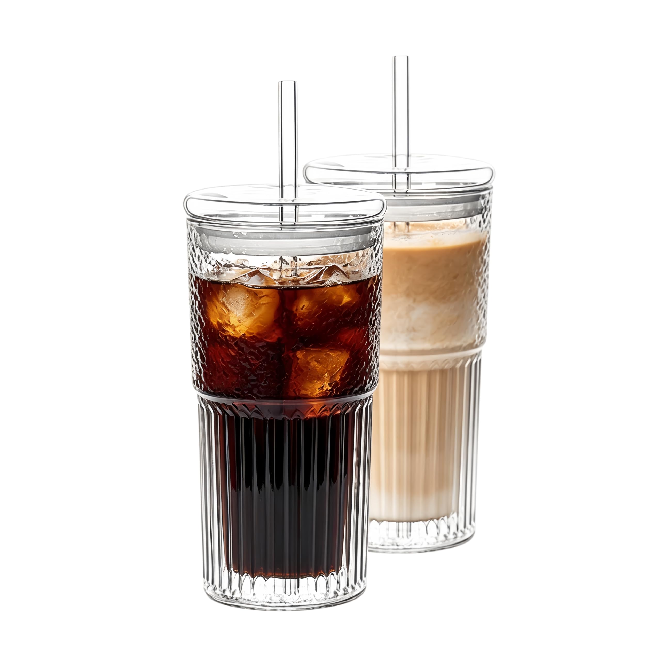 Komost Plastic Tumblers with Lids and Straw, 20oz Drinking Glasses Iced Coffee Cups Set of 2