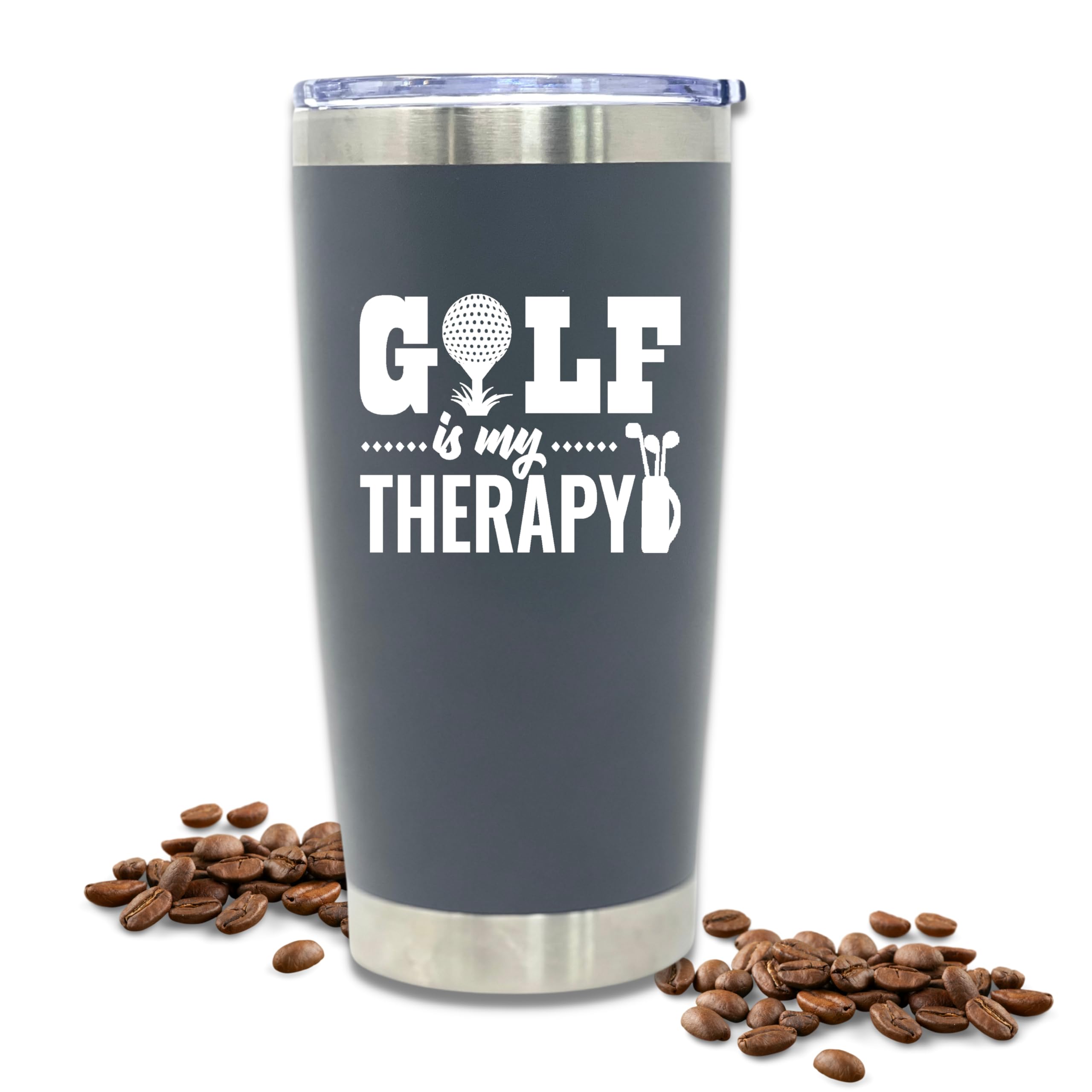 Brooke & Jess Designs - Golf Is My Therapy 20 Oz Golfer Multipurpose Insulated Water Bottle Tumbler Travel Coffee Mug - Golf Gif