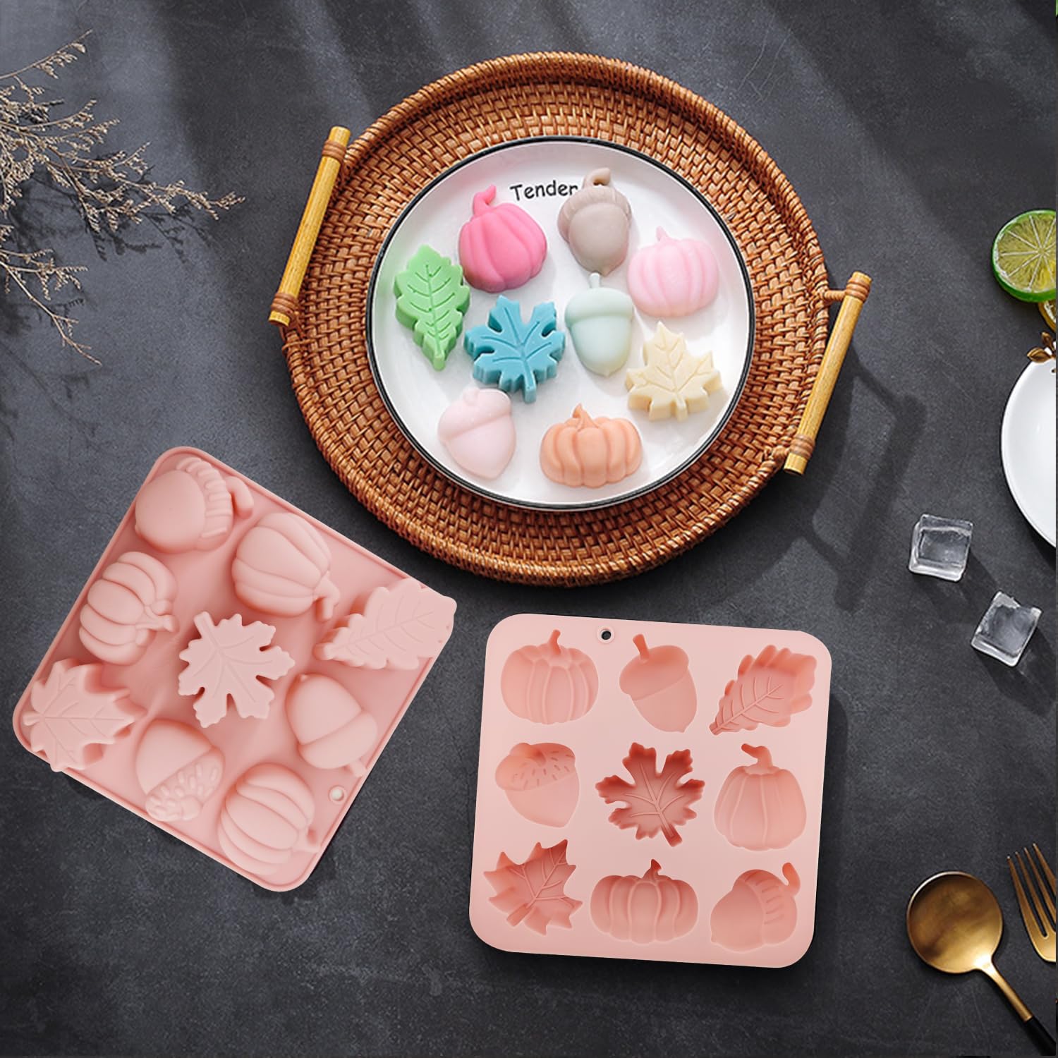 JJzxwish 2Pcs 3D Pumpkin Silicone Molds, Fall Candy & Cake Pan, 9-Cavity, Medium, GEJ0706