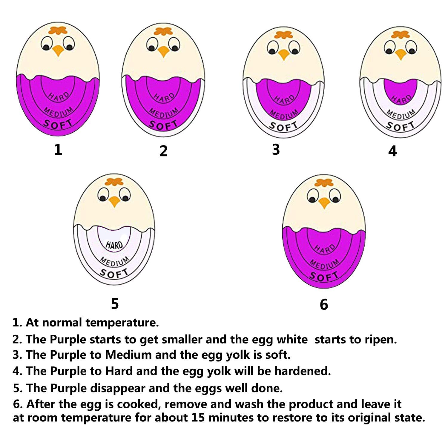 Egg Timer Sensitive Hard & Soft Boiled Color Changing Indicator Tells When Eggs Are Ready (Purple 4Pcs)