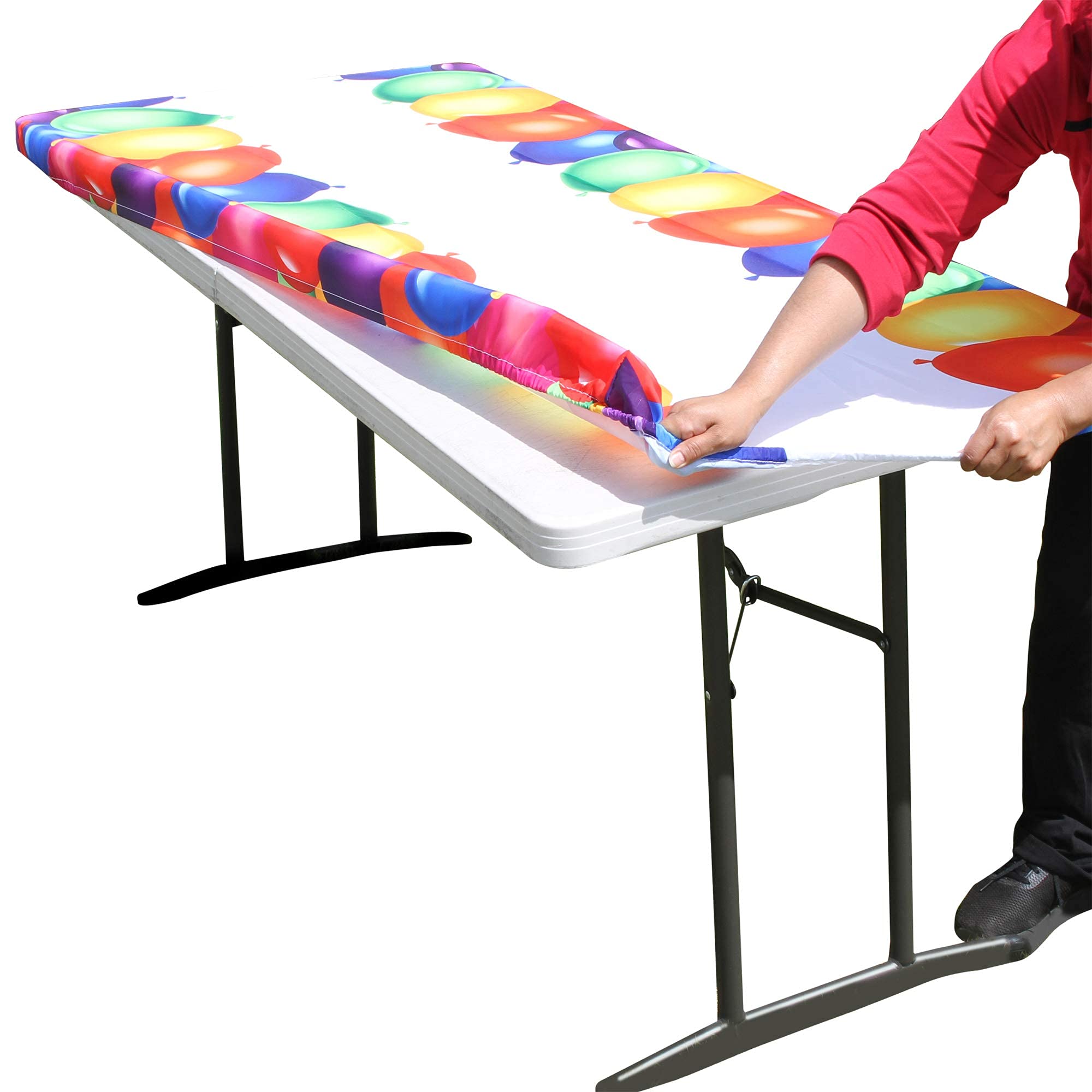 Tablecloth Plus Balloons Elastic Fitted Tablecloth For Folding Table - Waterproof Rectangular Peva Vinyl Cover With Elastic Rim