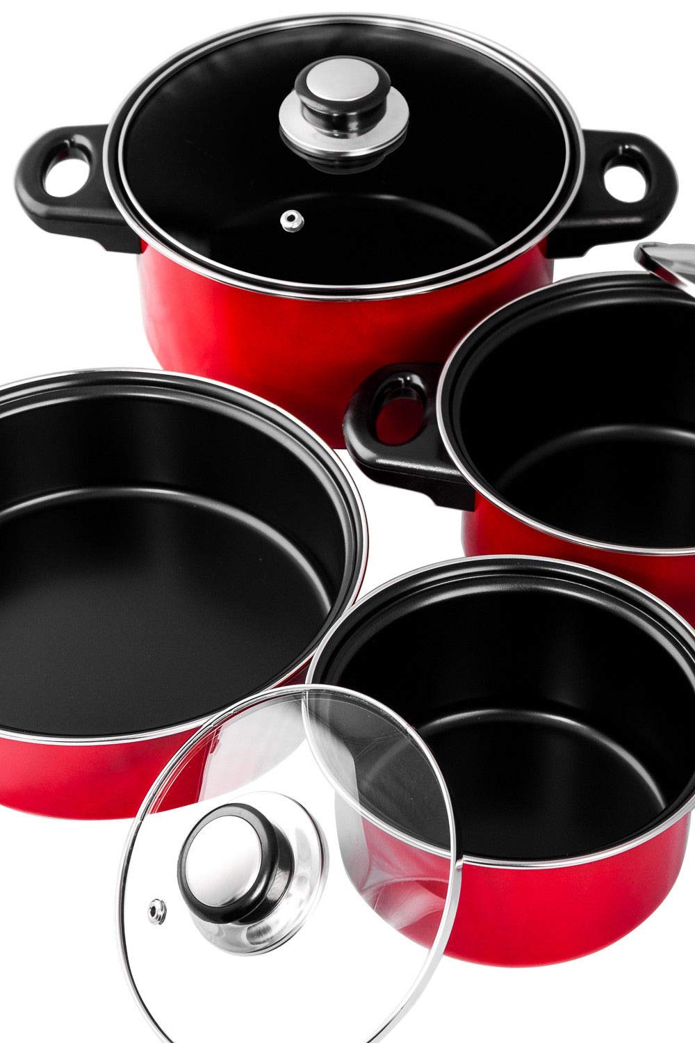 Imperial Home 7 Pc Carbon Steel Nonstick Cookware Set, Pots & Pans, Dishwasher Safe Cooking Set, Kitchen Essentials (Red)