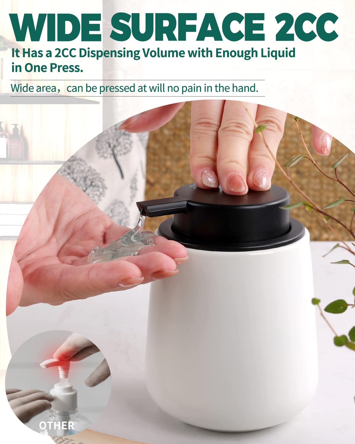 Bosilunlife Liquid Soap Dispenser - 12Oz Lotion Dispenser With Pump Matte White Ceramic Soap Dispenser Bathroom Dish Hand Soap D