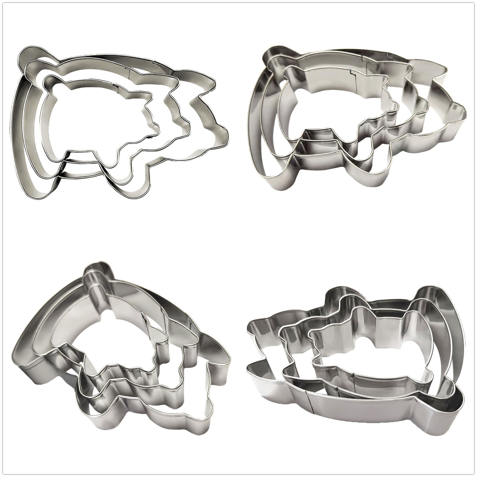 Large Size Pig Shaped Cookie Cutter Set Of 3 Pcs, Stainless Steel Mexican Marranitos Piggy Fondant Cutters, 4.6/3.6/2.6 Inches