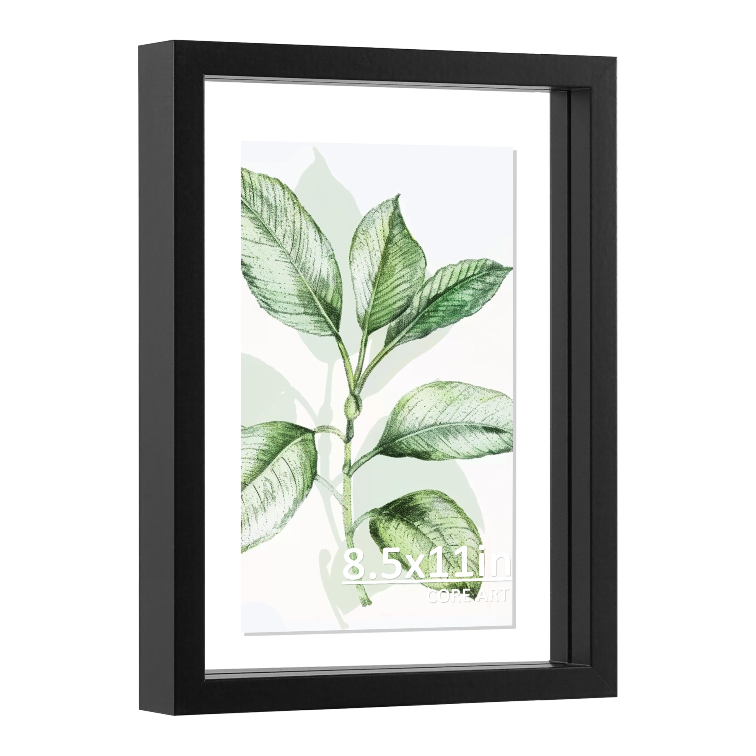 CORE ART 8.5x11 Floating Picture Frame,Double Plexglass Floating Frame for 5x7,4x6 Pictures,Wall or Tabletop Display,Black