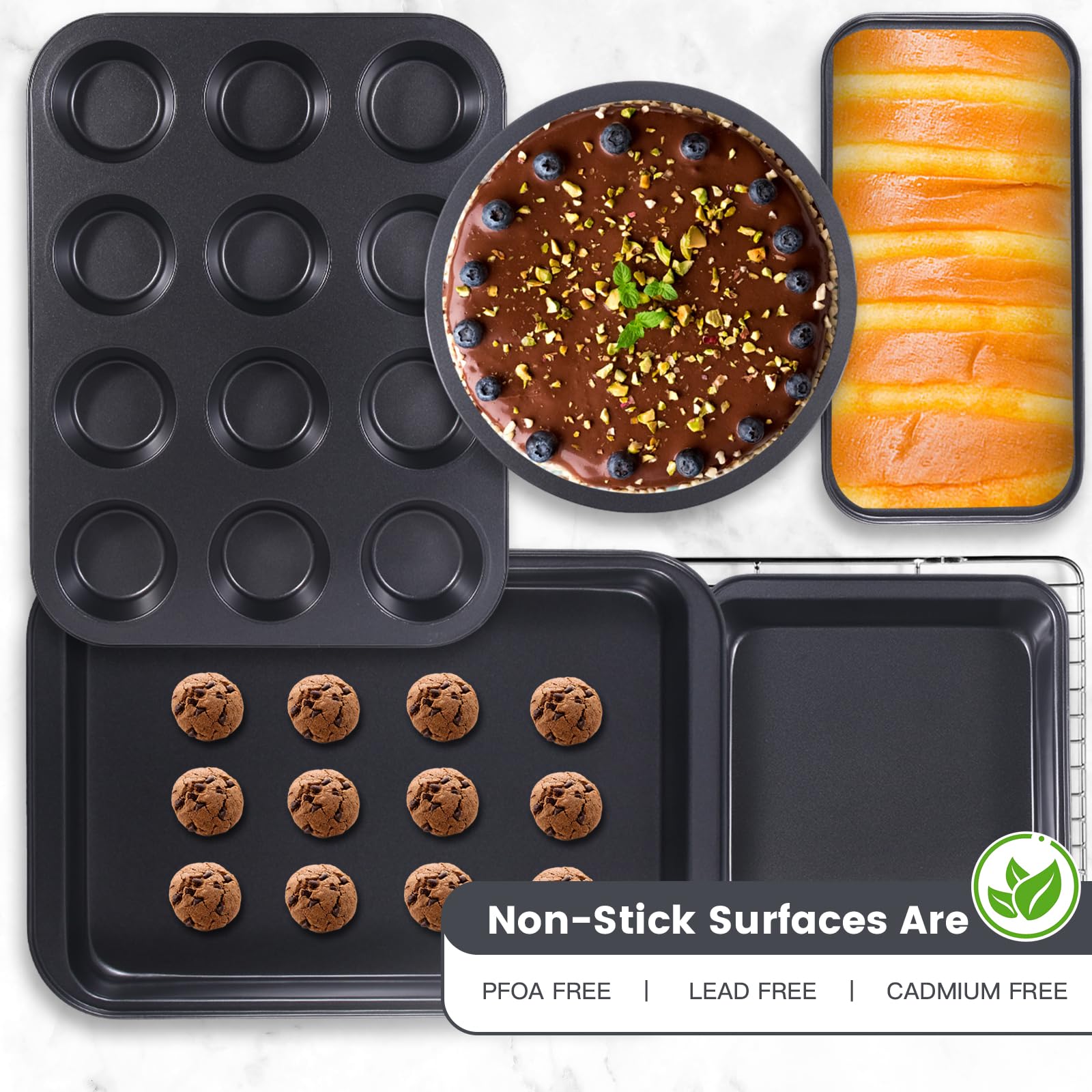 Baking Pans Nonstick Set, 6-Piece Nonstick Bakeware Set, Cake Pans Set With Cookie Sheets, Bakeware Fits For Nonstick Bread Baki
