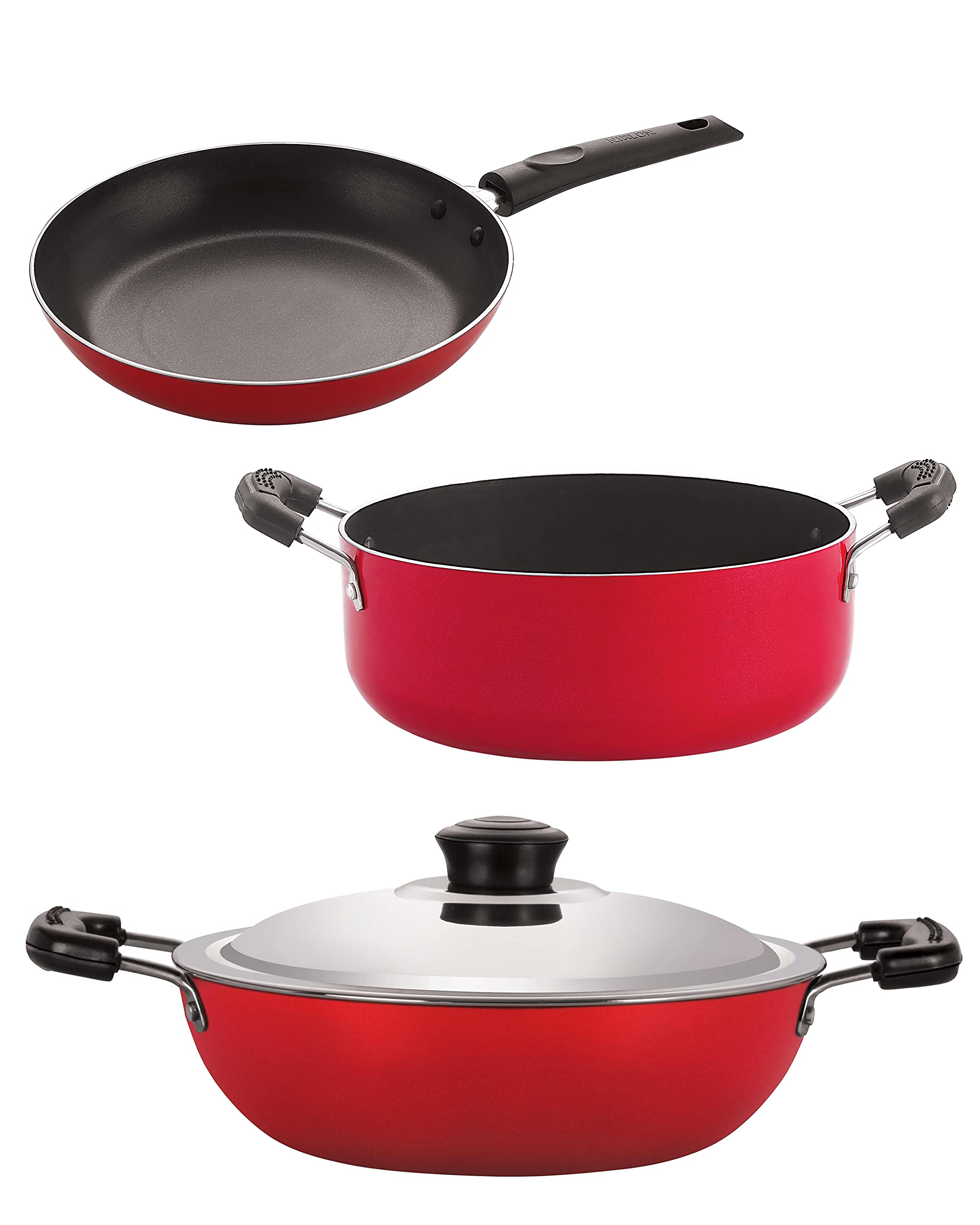 Nirlon Aluminium Nonstick Cooking Set Of 3 Pieces Combo Offers (Dkd(J)_Tp22_Cs24)