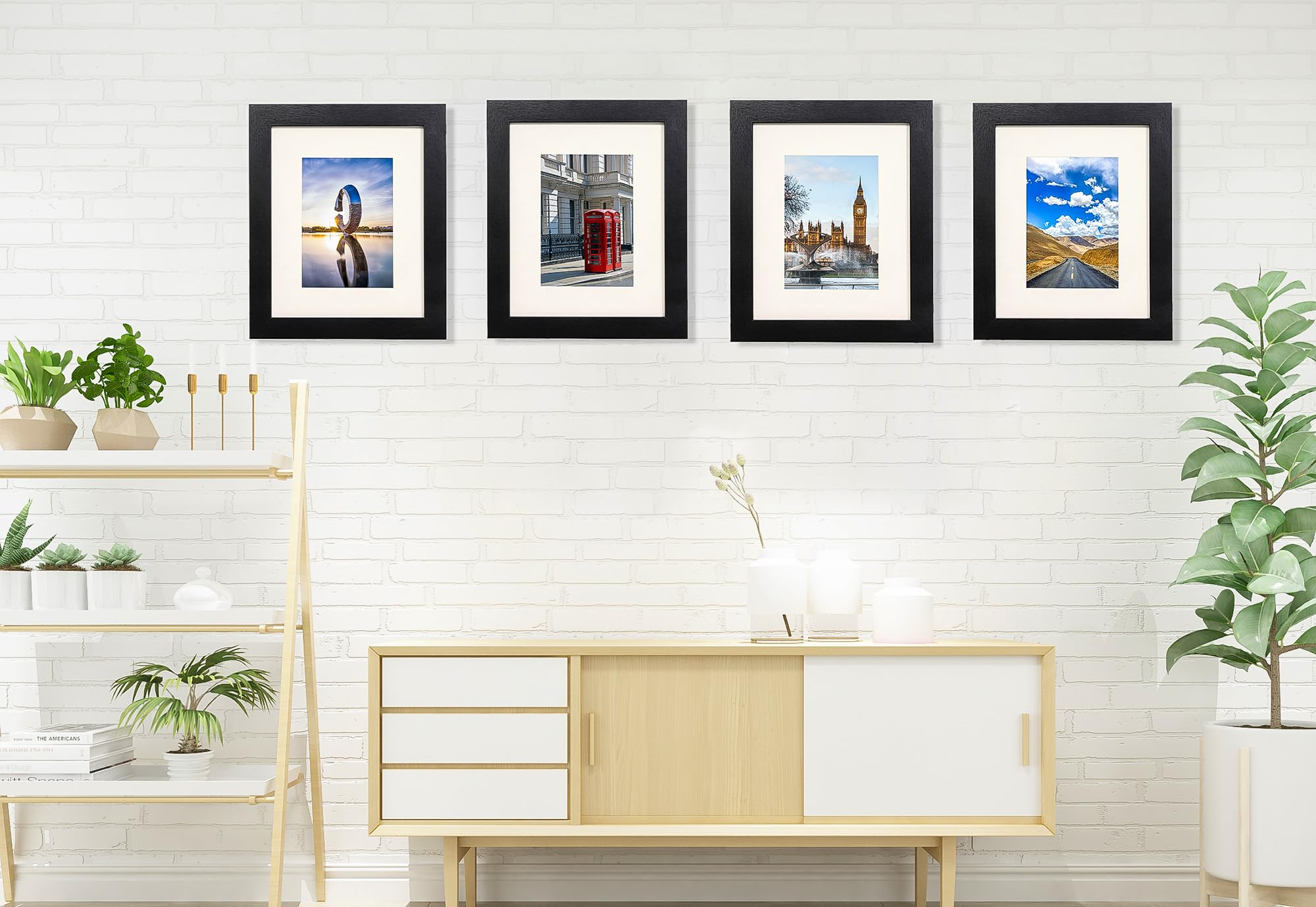 The Display Guys - Black Wooden Minimalist Picture Frames Set - Tempered Glass - 8x10 matted to 5x7 - Tabletop Easel - 4-Pack