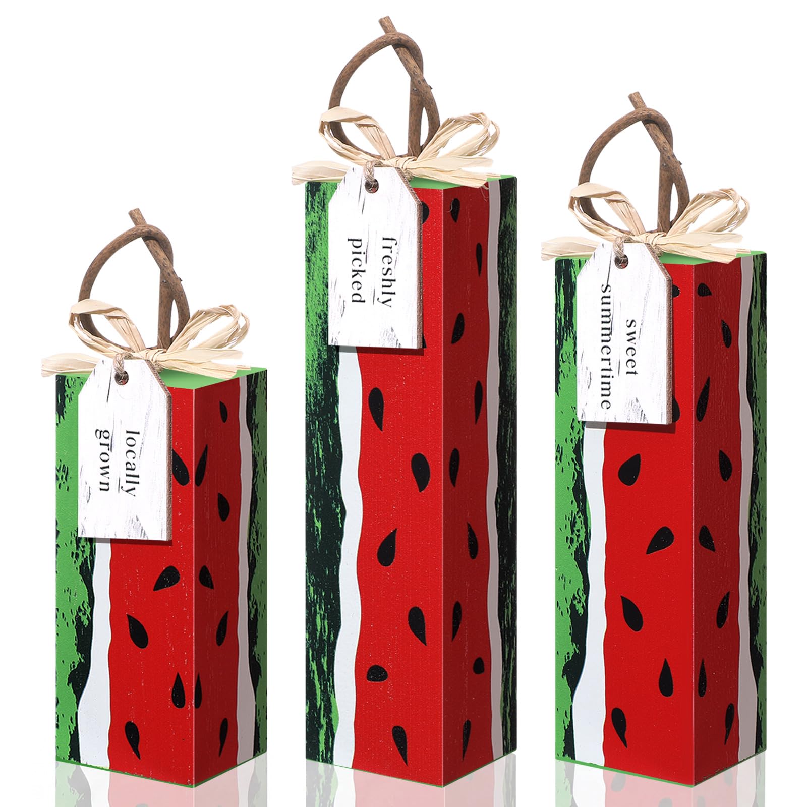 Geetery 3 Pcs Summer Watermelon Table Decorations Watermelon Tiered Tray Decor Wood Summer Tabletop Centerpiece Red Green Sweet 