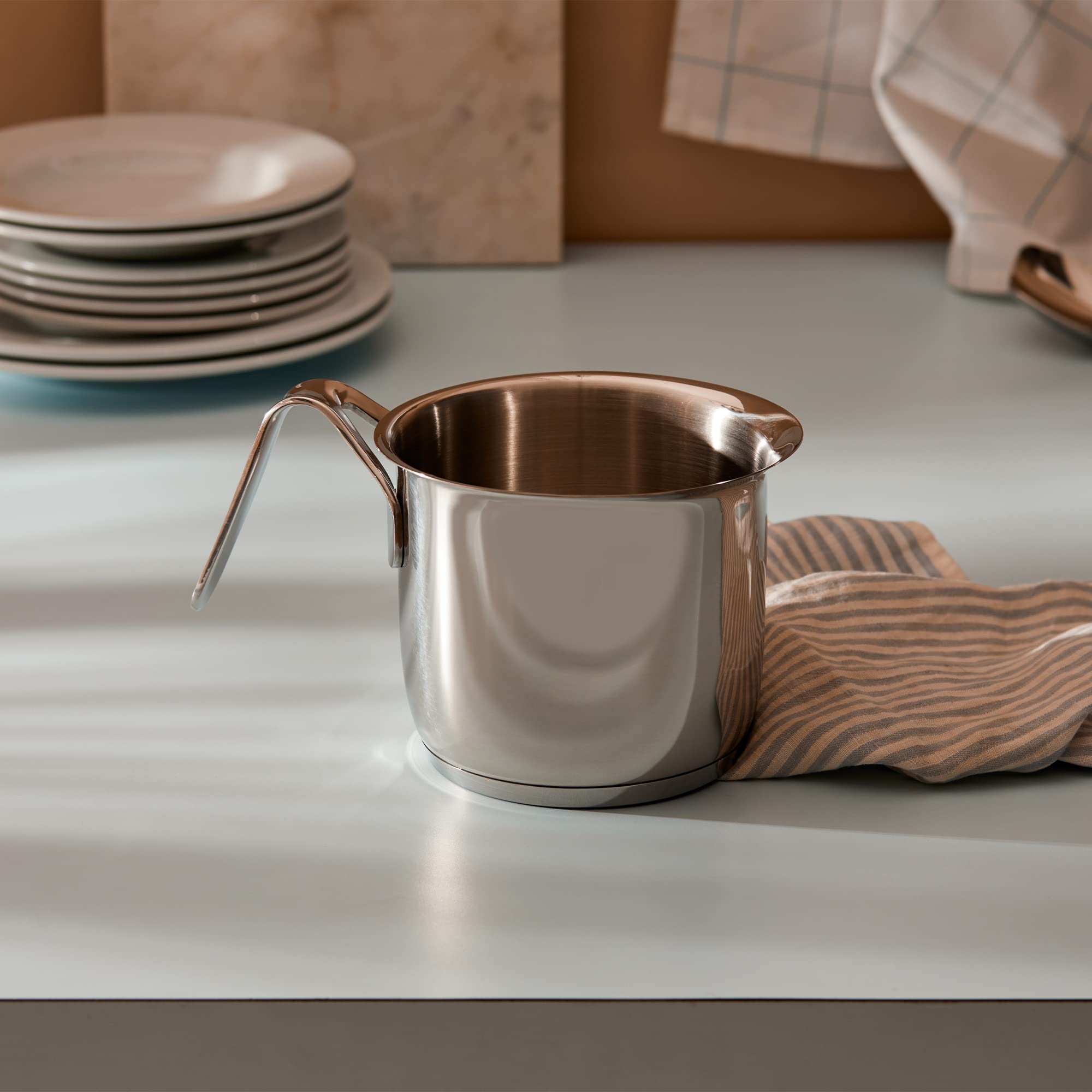 A Di Alessi,Ajm302 ''Pots & Pans'', Milk Boiler In 18/10 Stainless Steel Mirror Polished,2 Qt  Oz