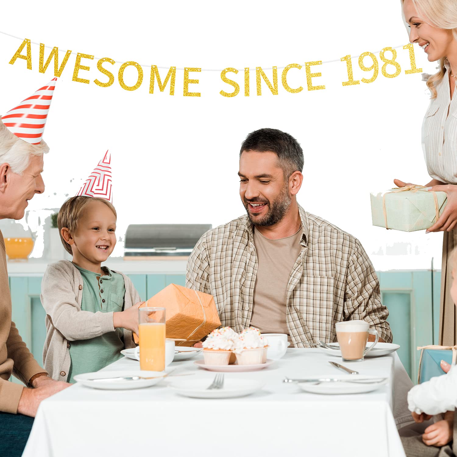 Awesome Since 1981 Banner Pre-Strung Happy 43Rd Birthday Banner Gold Glittery 43 Forty Three Years Old Birthday Party Decoration