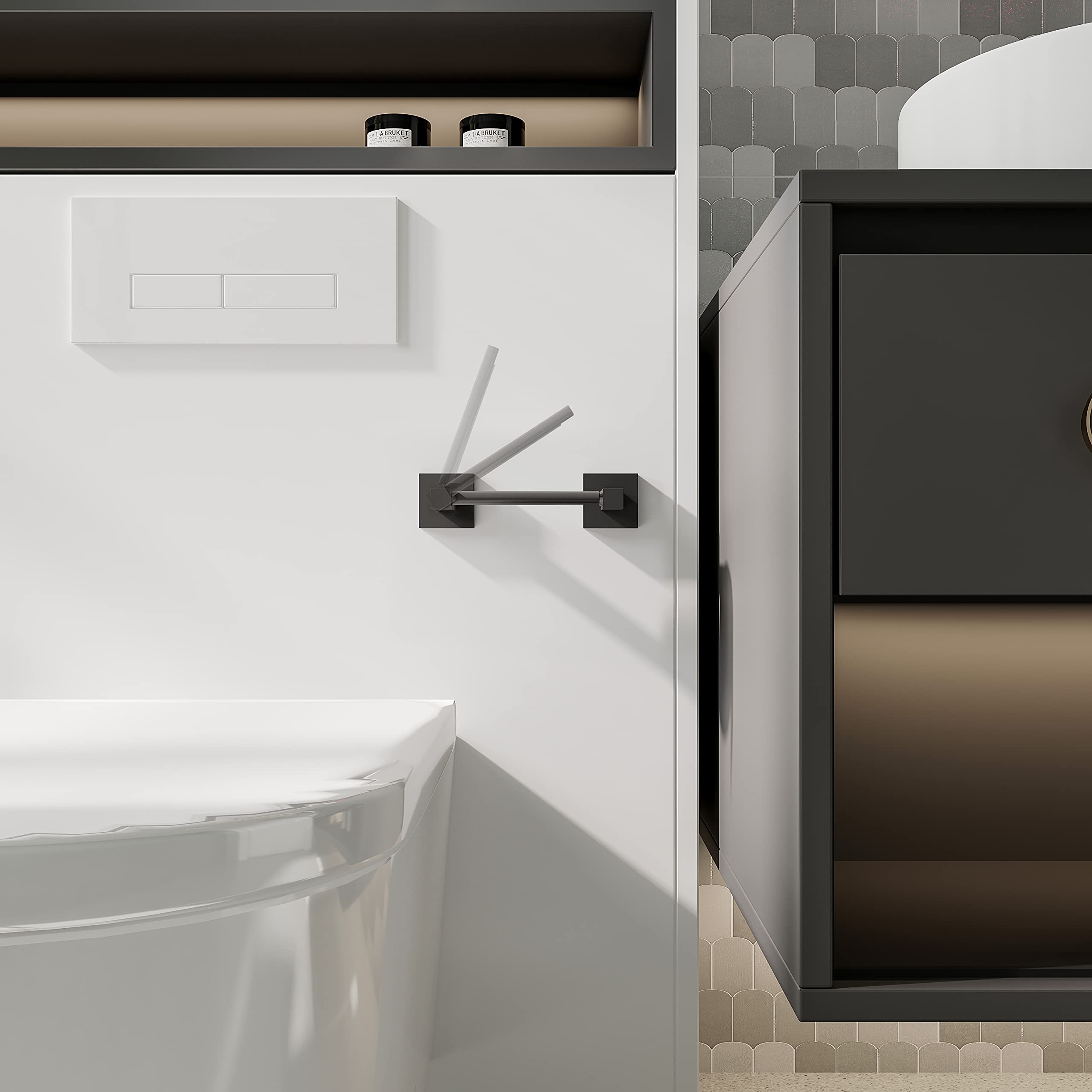 Ruacq Matte Black Toilet Paper Holder Towel Ring Bathroom Accessories Hardware Set Double Post Pivoting Toilet Roll Holder Squar