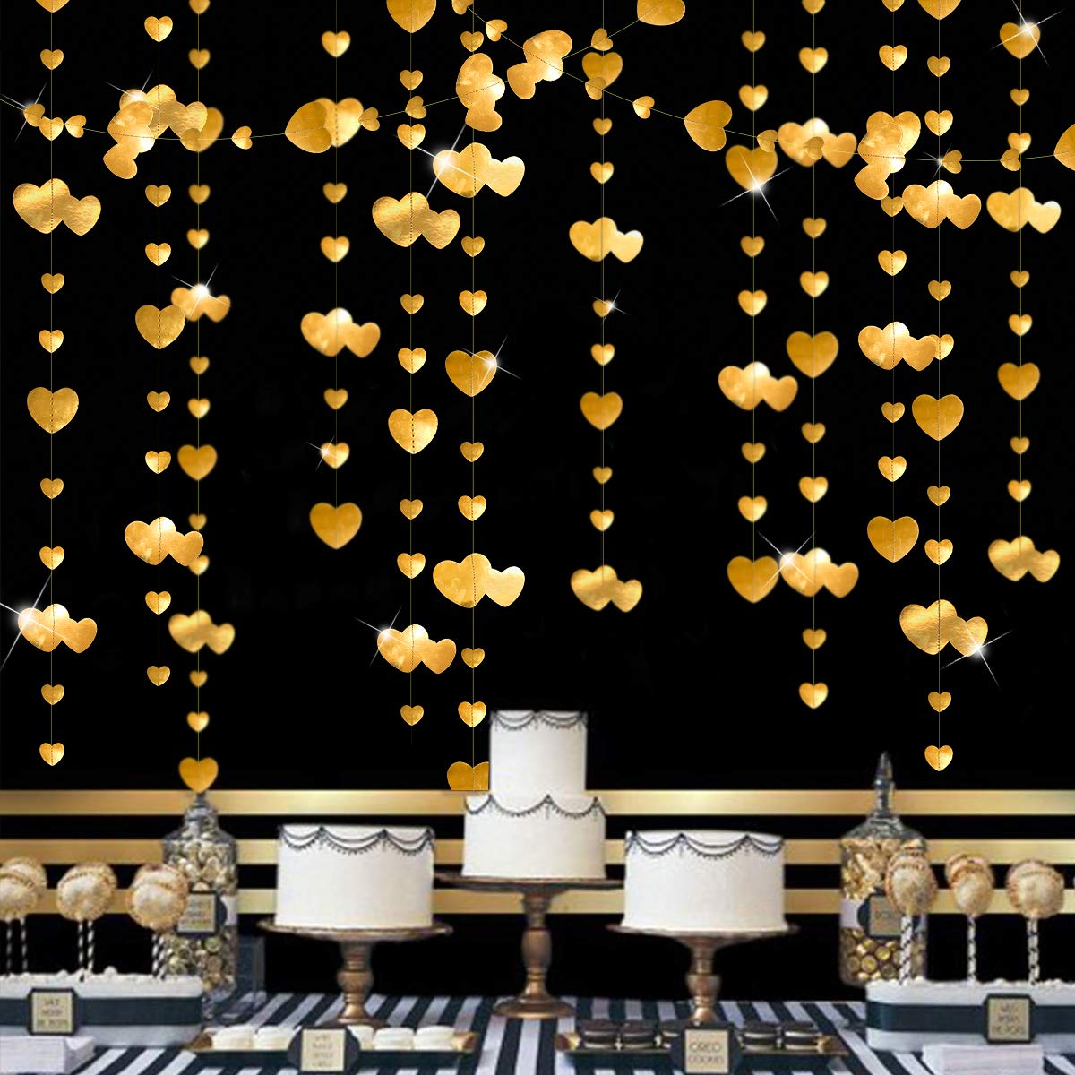 Pinkblume Valentines Day Party Decorations Gold Heart Garland Hanging Streamer Banner For Anniversary Mothers Day Engagement Wed