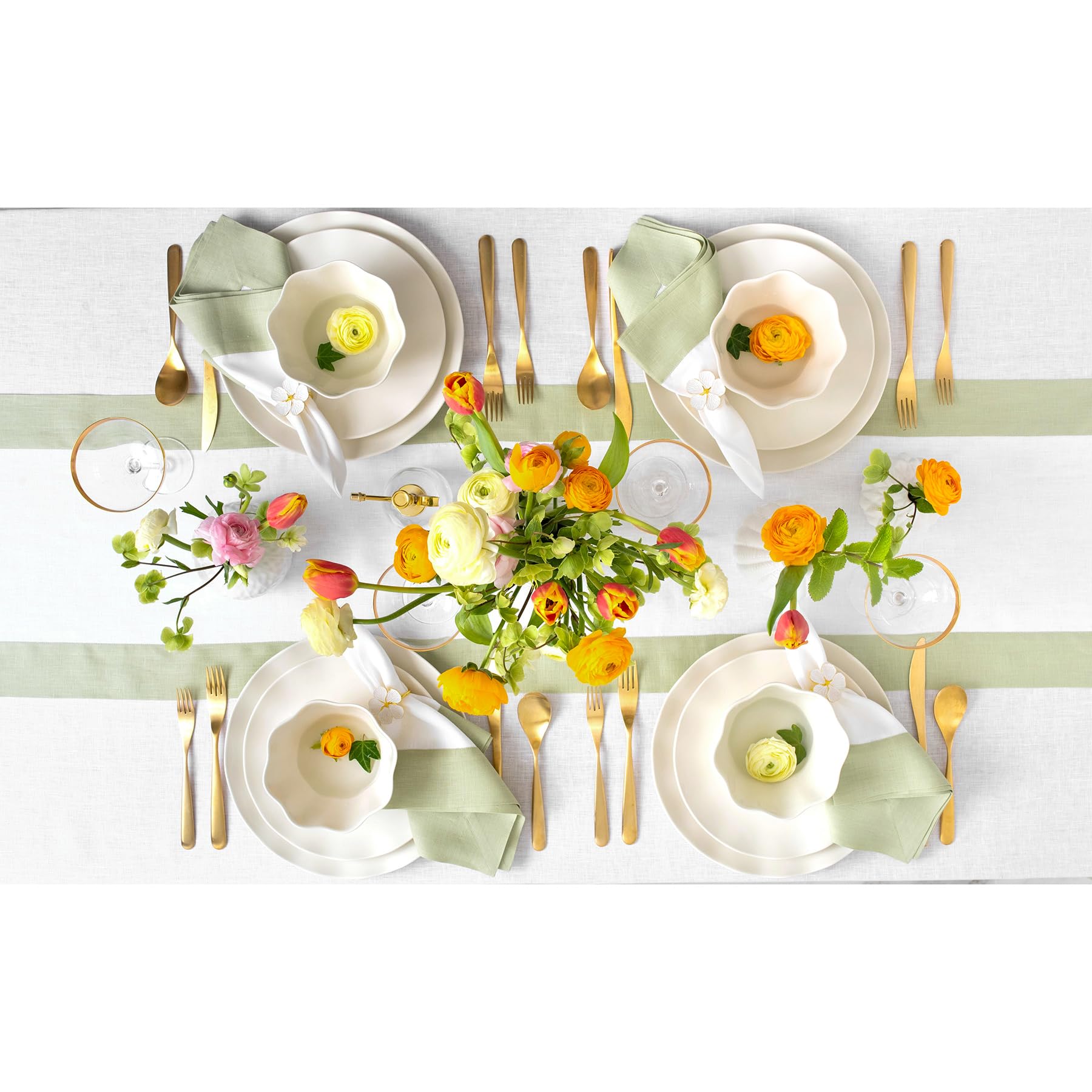 Solino Home Linen Table Runner 72 Inches Long - Contempo, 100% Pure Linen Sage Green And White Table Runner 14 X 72 Inch Ideal F