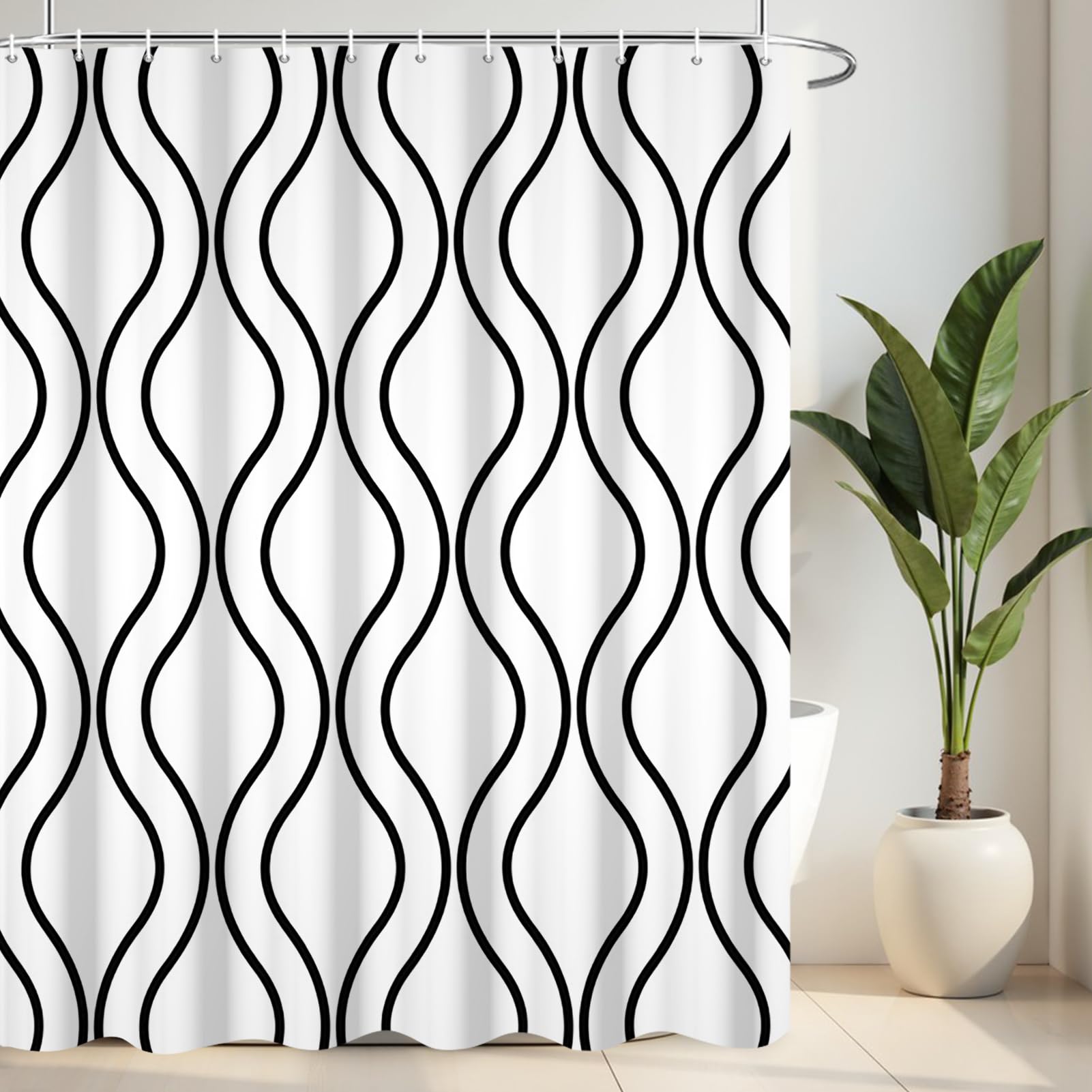 Riepoiia Black And White Striped Shower Curtain For Bathroom,Waterproof Polyester Fabric Bathroom Curtains Washable Shower Curta