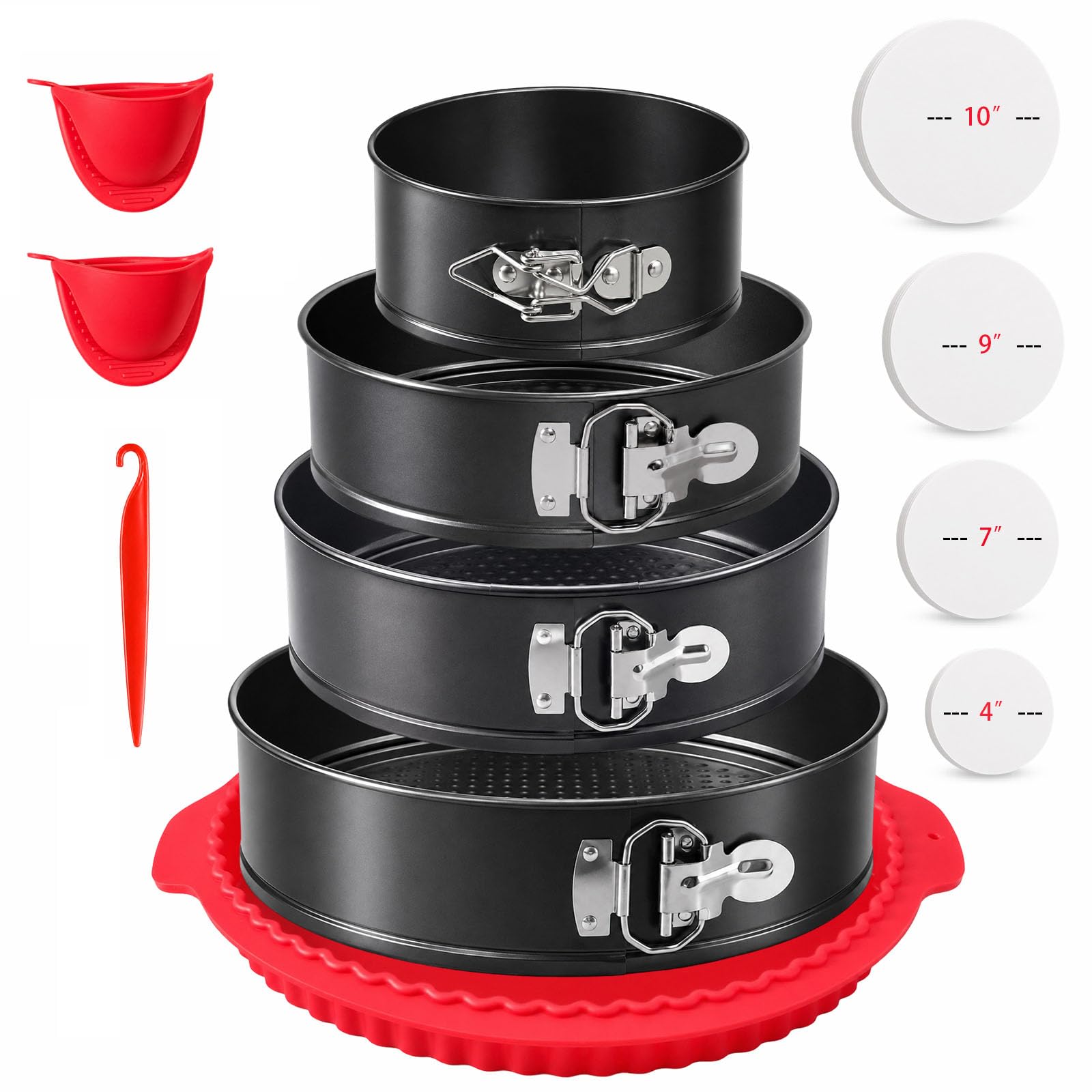 NIUDYBI G Springform Pan, 4PCS 4,7,9,10 Inch Cheesecake Pans with Removable Bottom & Leakproof Latch, Round Cake Molds for Bakin