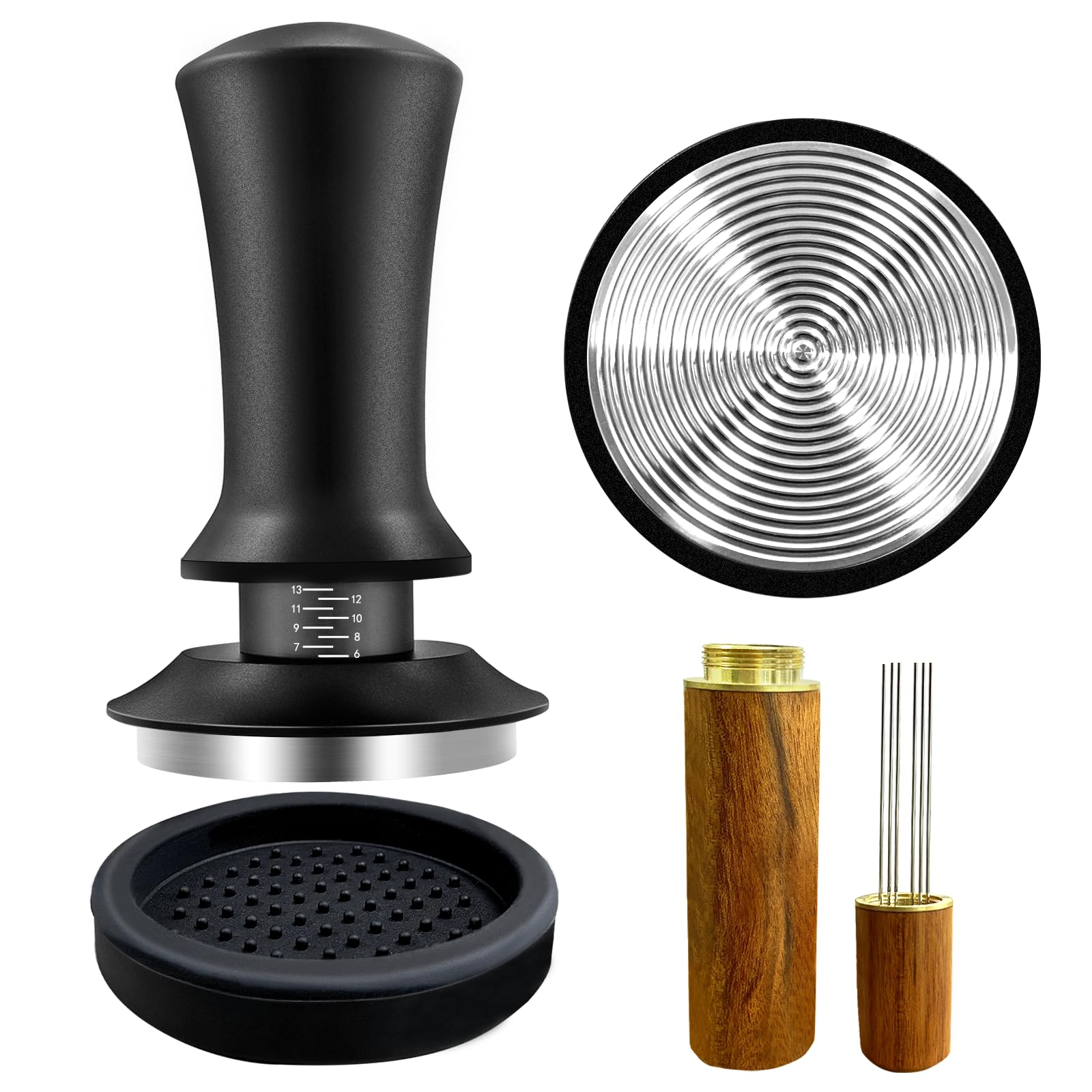 Hahago Coffee Espresso Tamper 51Mm With Wdt Tool Calibrated Spring Loaded, Coffee Press With Silicone Mat, 100% Flat Stainless S